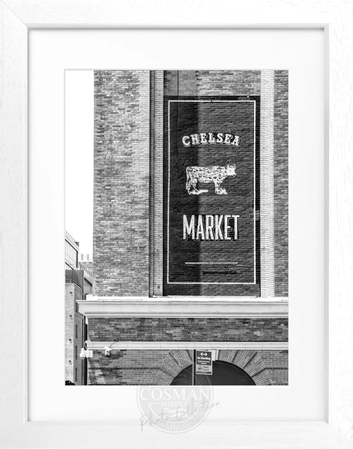Schwarz-weiß Poster mit Rahmen von Cosman-Photocollection, New York Chelsea Market Motiv, 25x31 cm, urbanes Stadtbild
