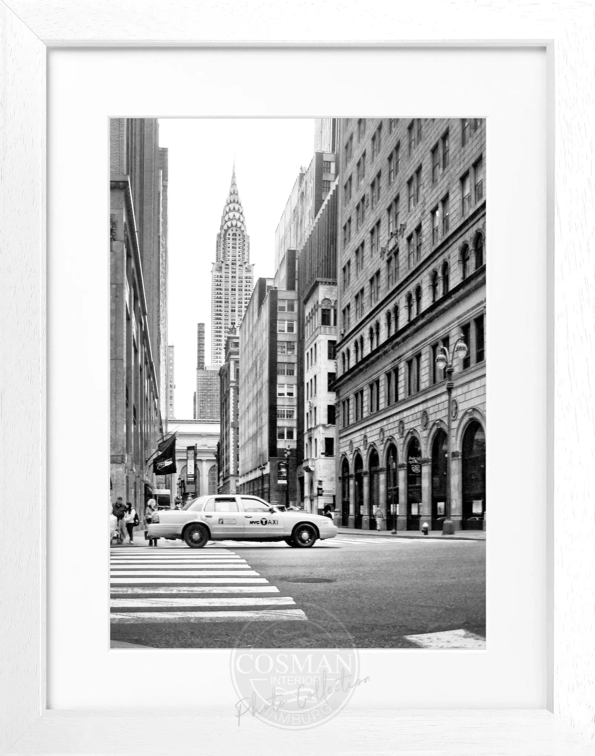 Schwarz-weiß Poster mit Rahmen, New York Chrysler Building, von Cosman-Photocollection, 25x31cm, dekoratives Stadtbild.