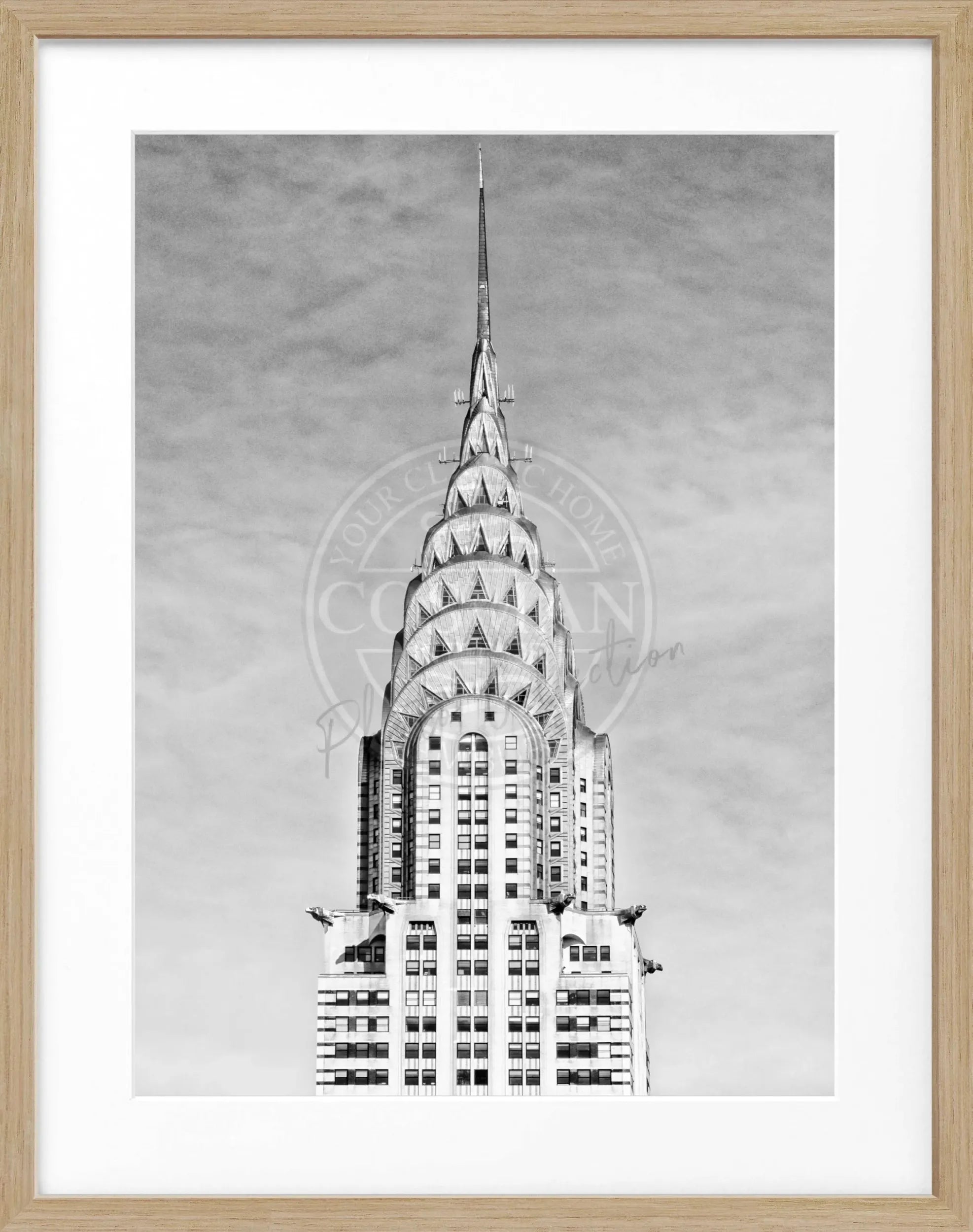 Schwarz-weiß Poster mit Rahmen von Cosman-Photocollection, New York Chrysler Building, 25x31 cm, stilvolles Stadtmotiv