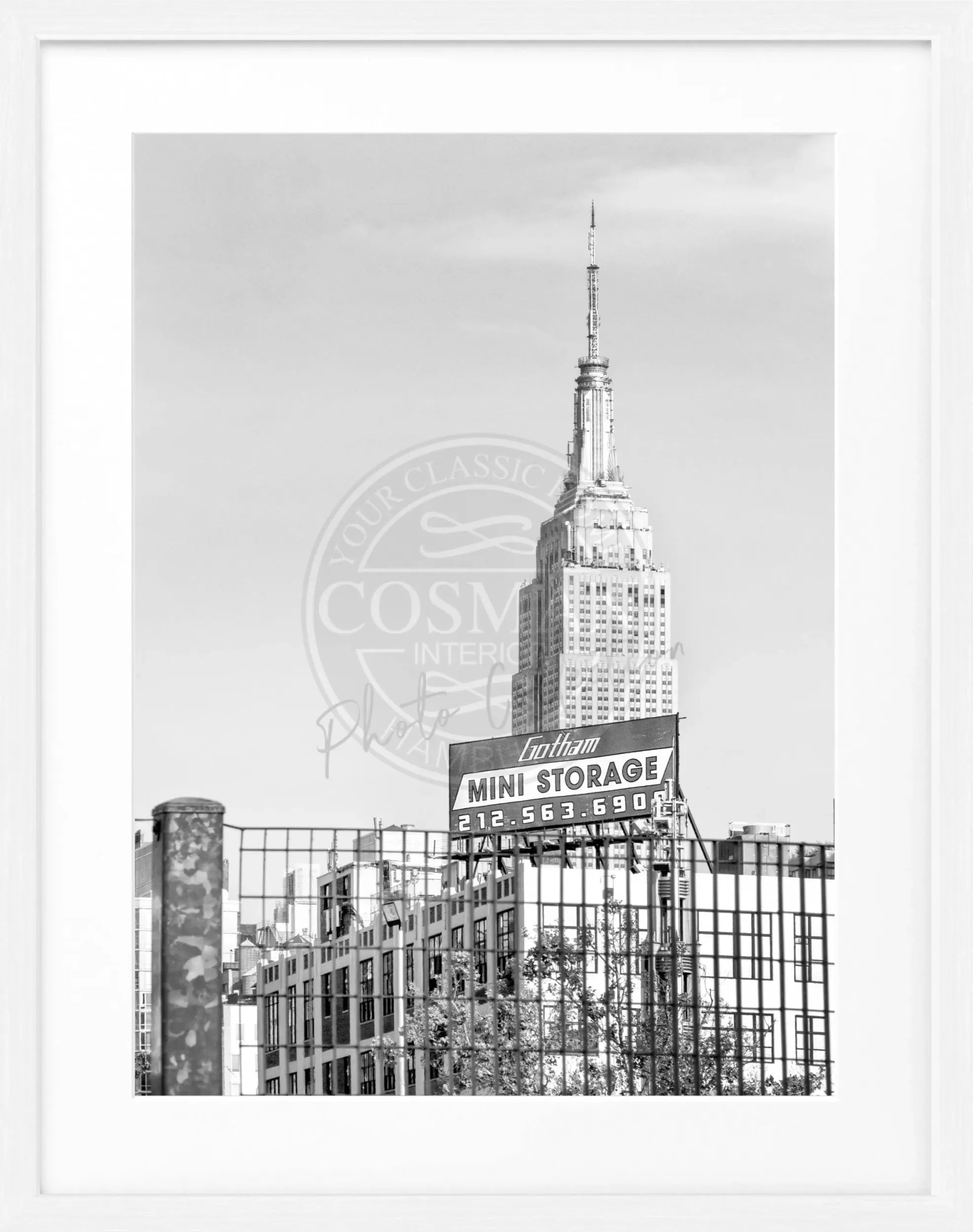 Schwarz-weiß Poster mit Rahmen von Cosman-Photocollection, Empire State Building in New York, 25x31 cm, stilvolles Wandbild