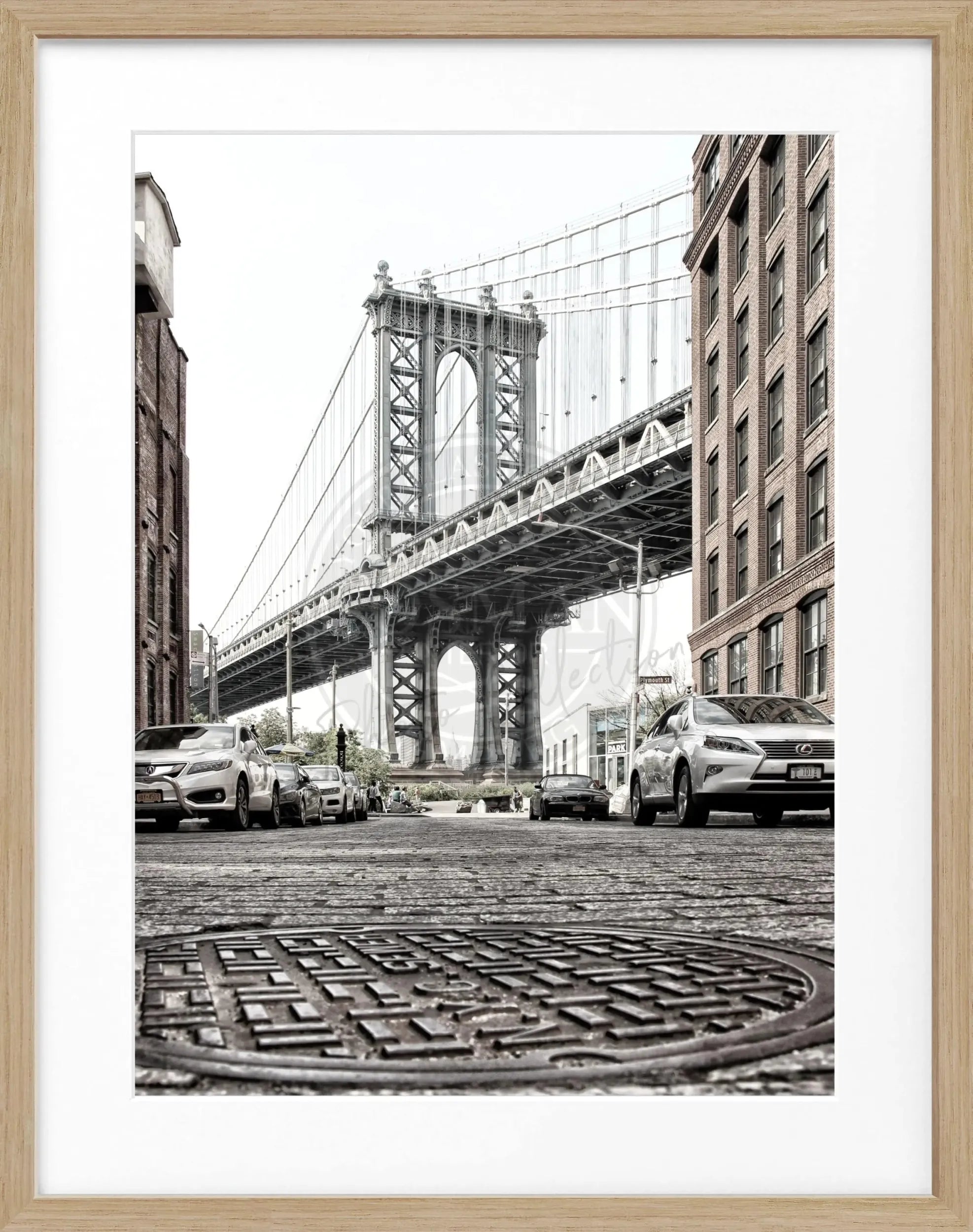Schwarz-weiß Poster mit Rahmen von Cosman-Photocollection, Motiv Manhattan Bridge in New York, 25x31cm