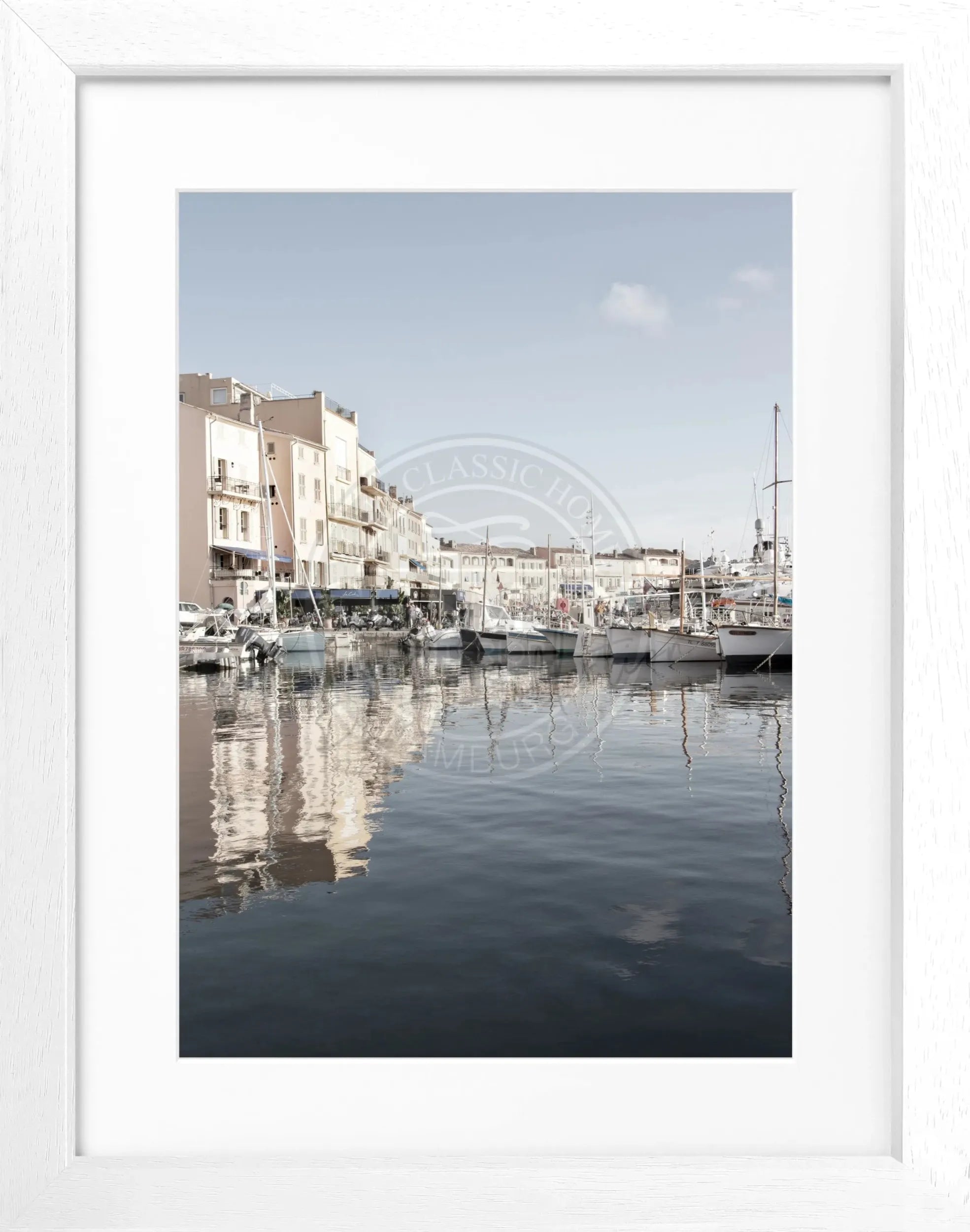 Schwarz-Weiß-Poster mit Rahmen, Saint Tropez Hafen, Cosman-Photocollection, 25x31 cm, elegantes Wandbild