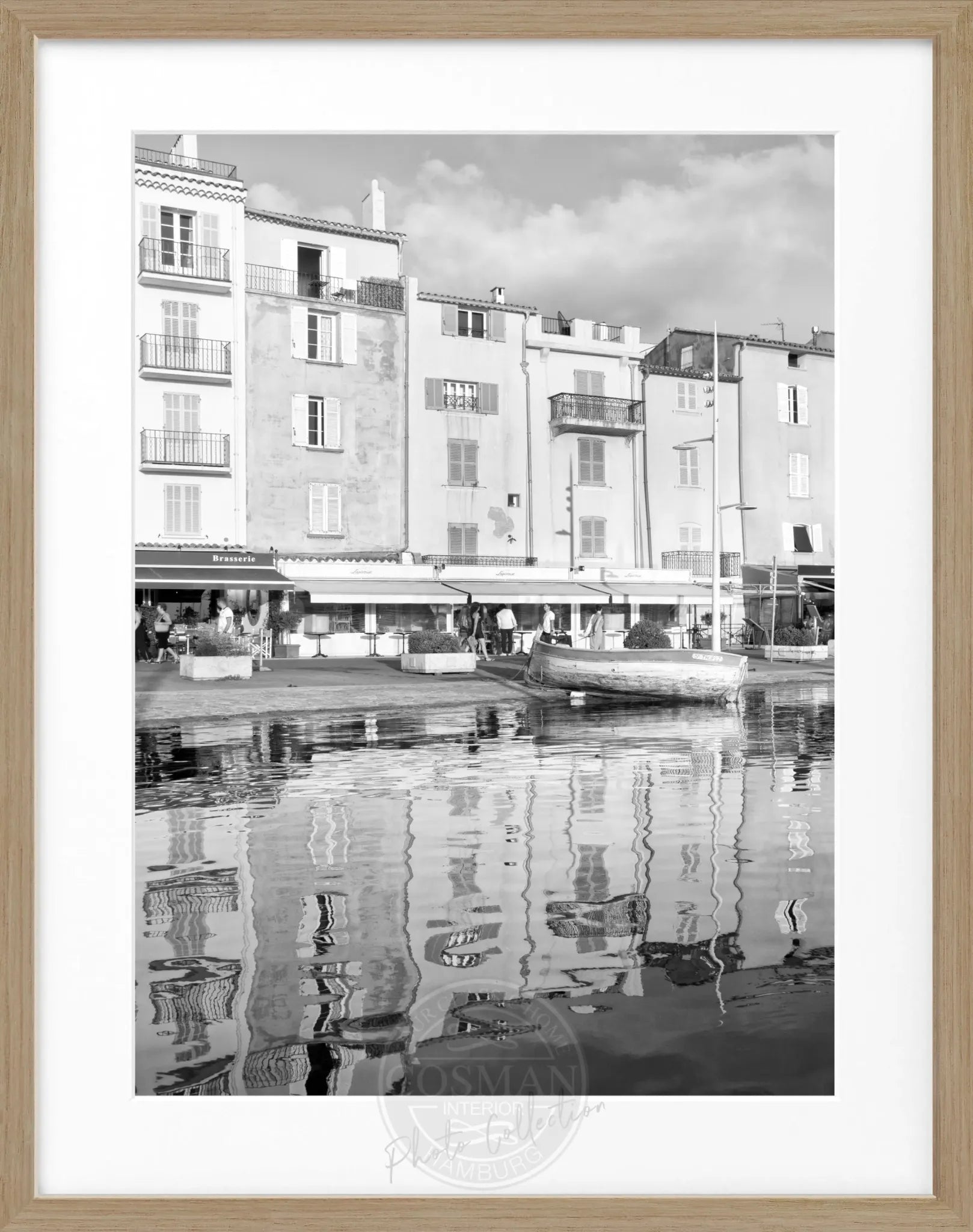 Schwarz-weiß Poster mit Rahmen, Saint Tropez Motiv, von Cosman-Photocollection, 25x31 cm, modernes Kunstwerk.