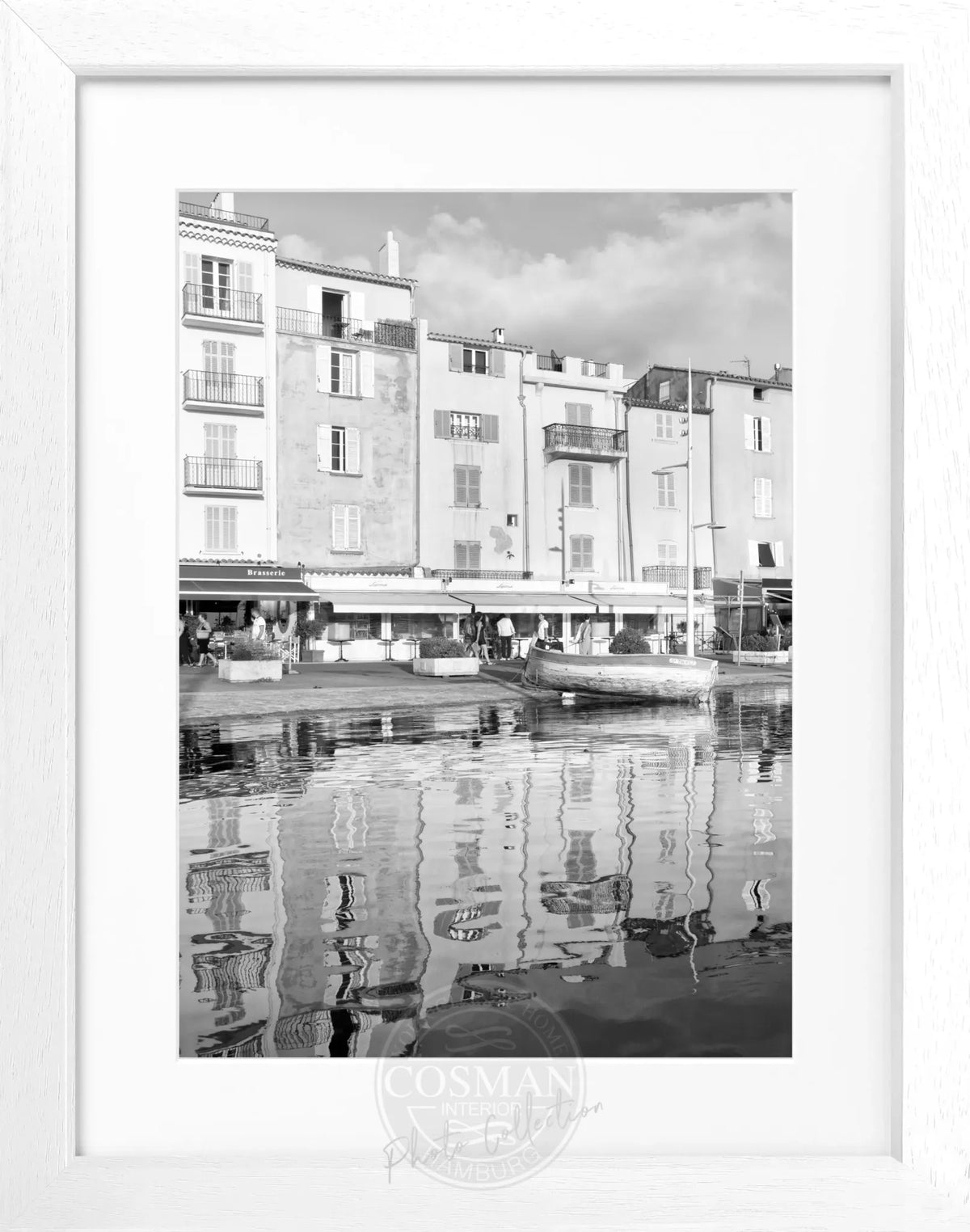 Schwarz-weiß Poster mit Rahmen von Saint Tropez ST21, Cosman-Photocollection, Motiv in 25x31 cm, stilvoll und dekorativ