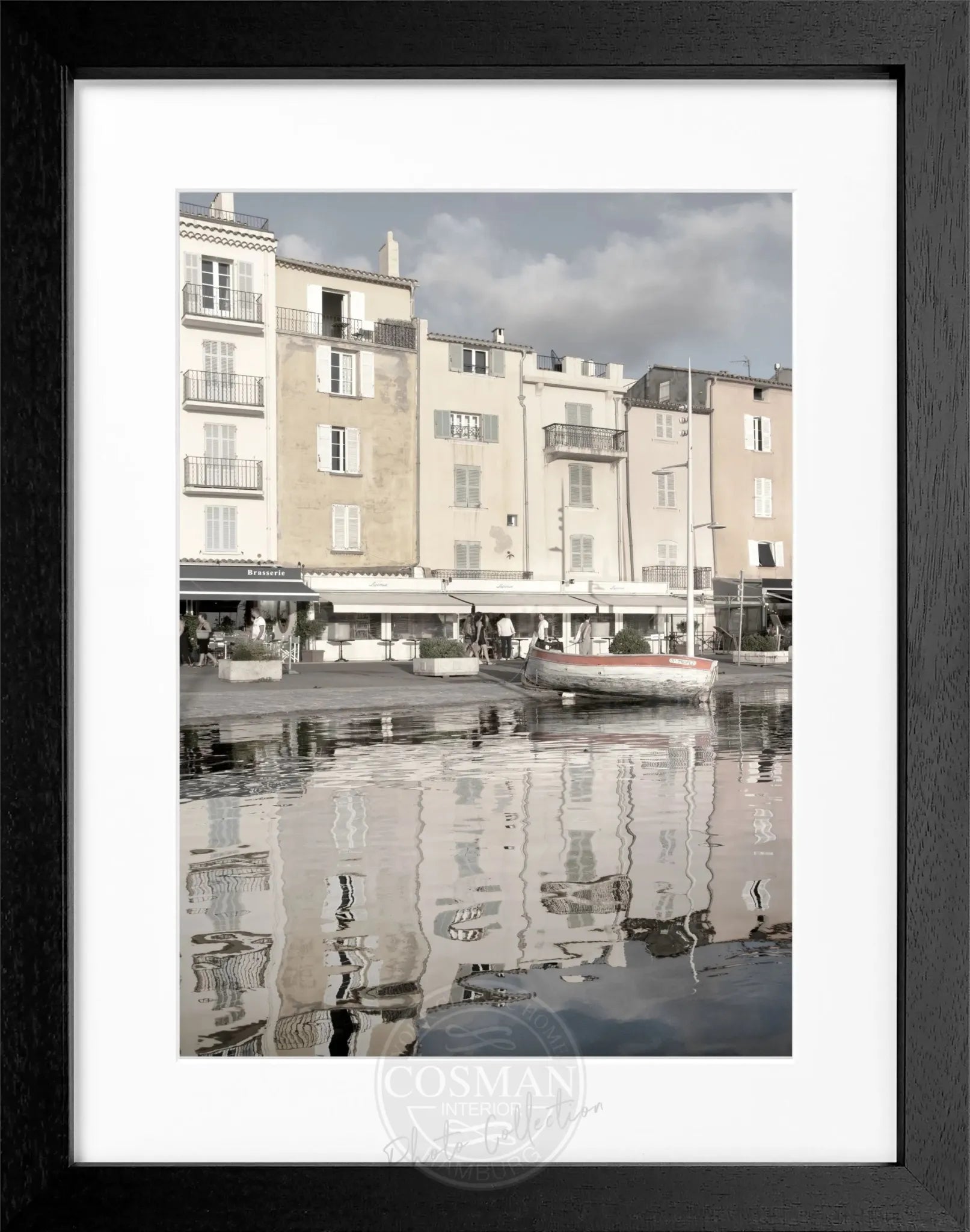 Schwarz-weiß Poster mit Rahmen von Cosman-Photocollection, Motiv Saint Tropez, 25x31 cm, stilvoller Wanddekoration