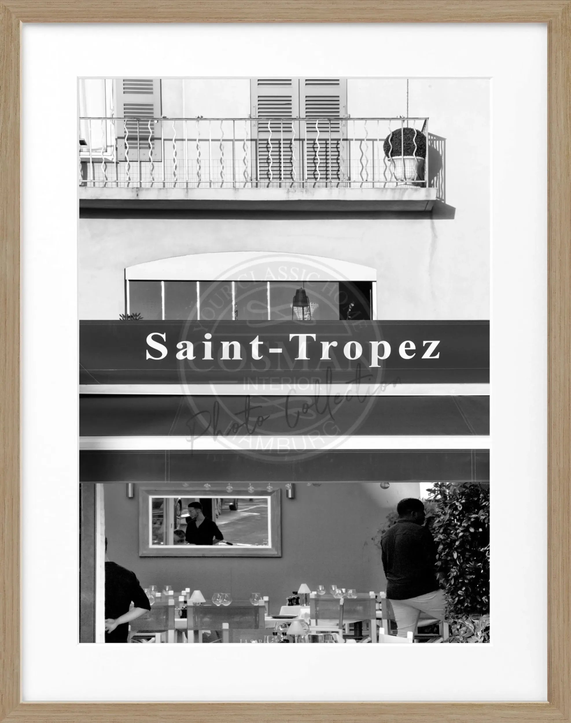 Schwarz-Weiß Poster mit Rahmen von Cosman-Photocollection, Motiv Saint Tropez, 25x31cm, Wanddekoration
