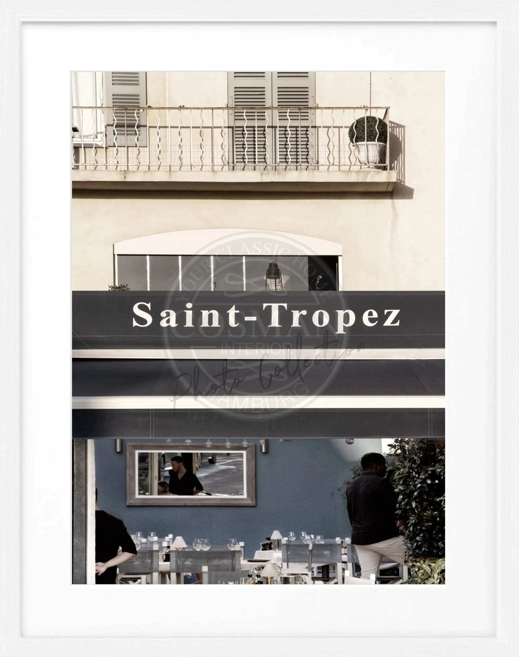 Schwarz-weiß Poster mit Rahmen von Saint Tropez, ca. 25x31 cm, von Cosman-Photocollection, dekoratives Wandbild.