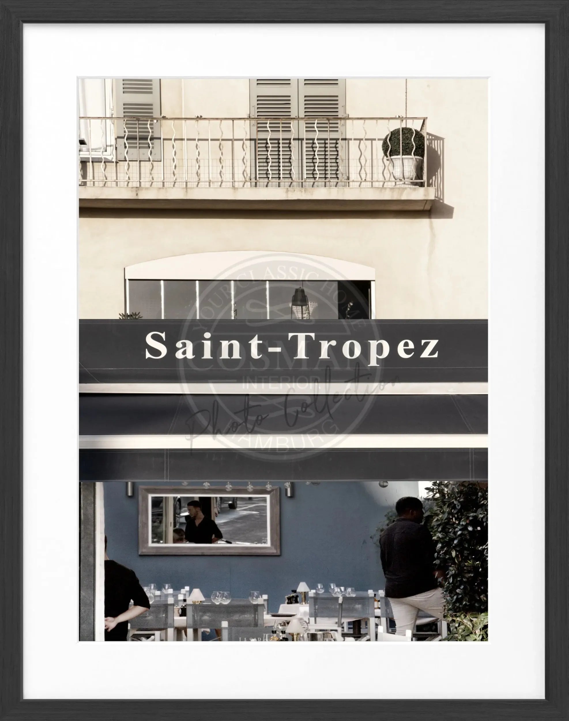 Schwarz-weiß Poster mit Rahmen von Cosman-Photocollection, Motiv Saint Tropez, Größe 25x31 cm, dekoratives Wandbild