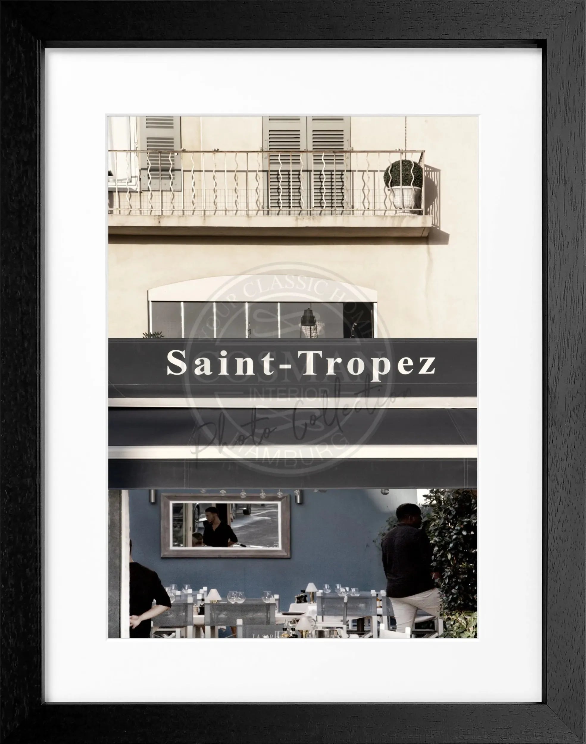 Schwarz-weiß Poster mit Rahmen von Saint Tropez, 25x31 cm, von Cosman-Photocollection, elegante Wanddekoration