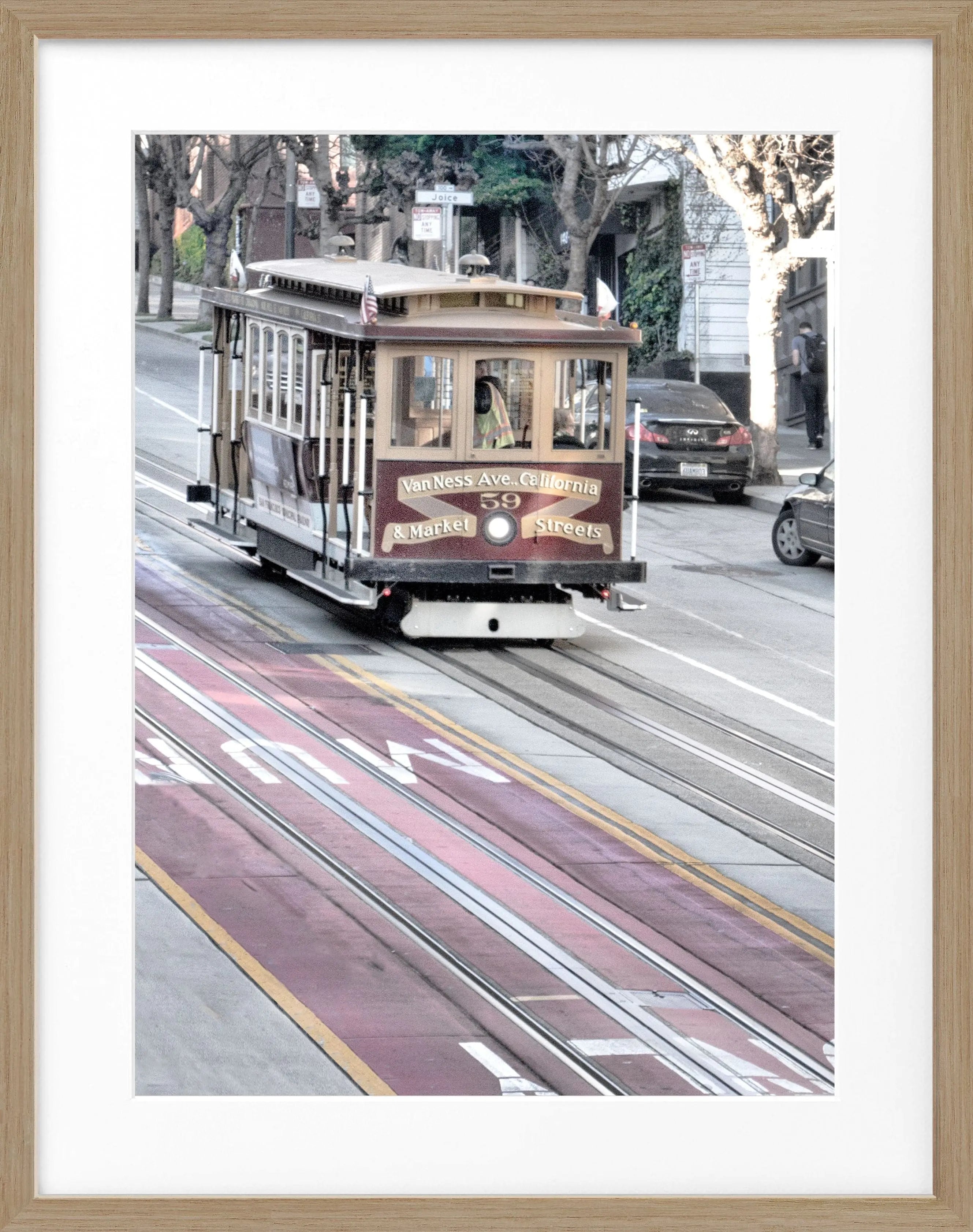 Schwarz-weiß Poster mit Rahmen, San Francisco Cable Cars, von Cosman-Photocollection, 25x31 cm, Stadtansicht mit Kabelstraßen