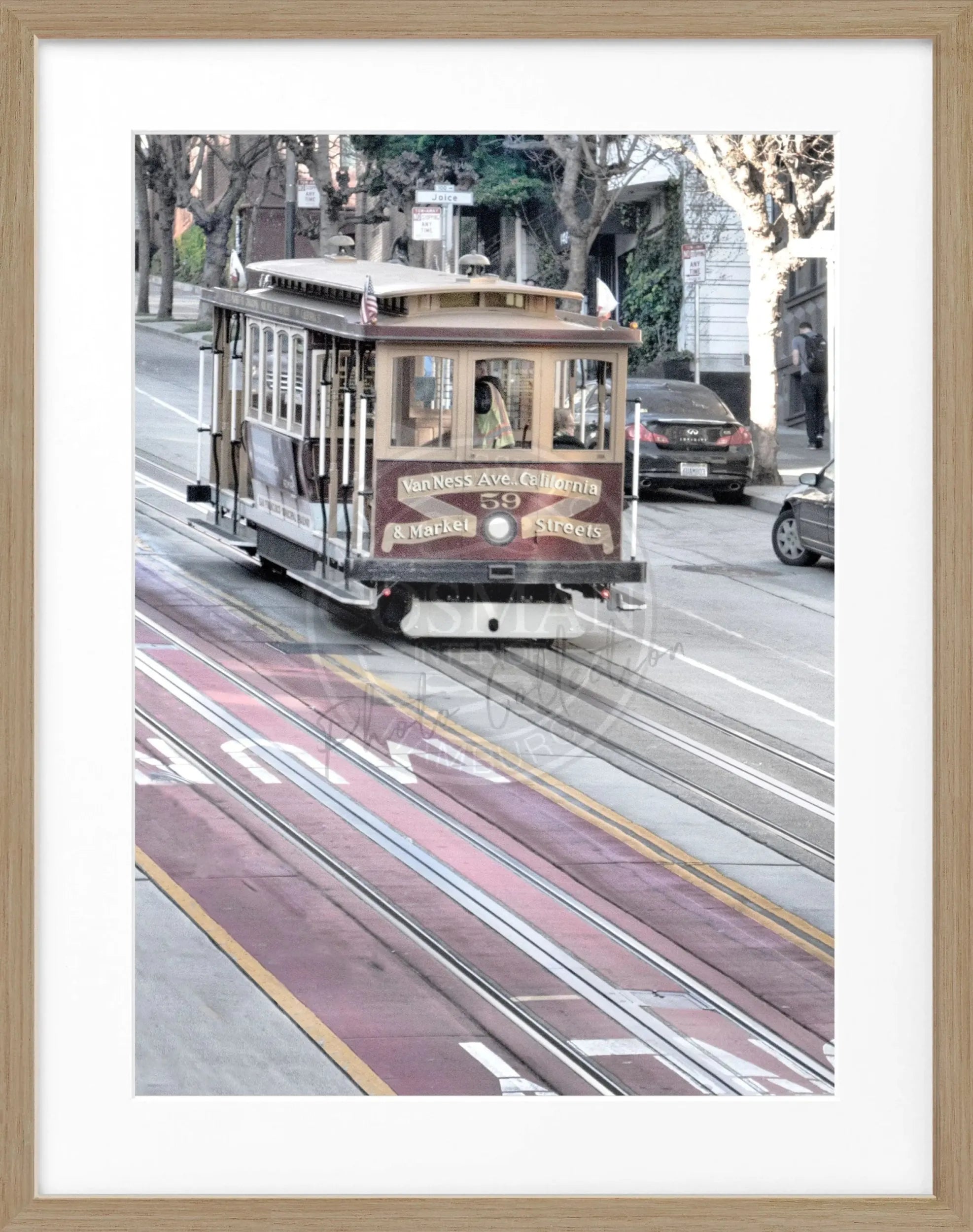 Schwarzes und weißes Poster mit Rahmen, San Francisco Cable Cars, von Cosman-Photocollection, 25x31cm, Wanddekoration
