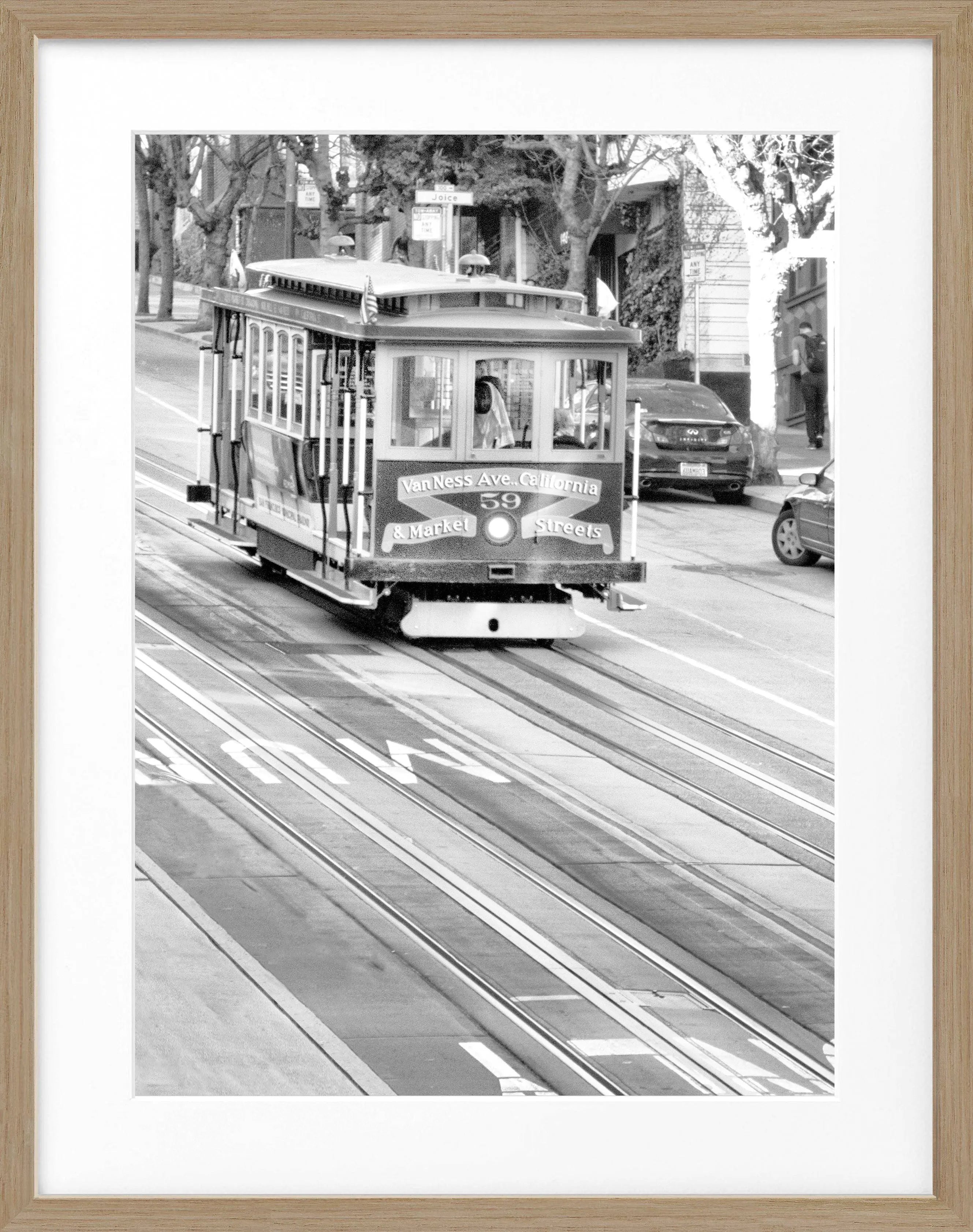 Schwarz-weiß Poster mit Rahmen von San Francisco Cable Cars, 25x31 cm, von Cosman-Photocollection, dekoratives Wandbild