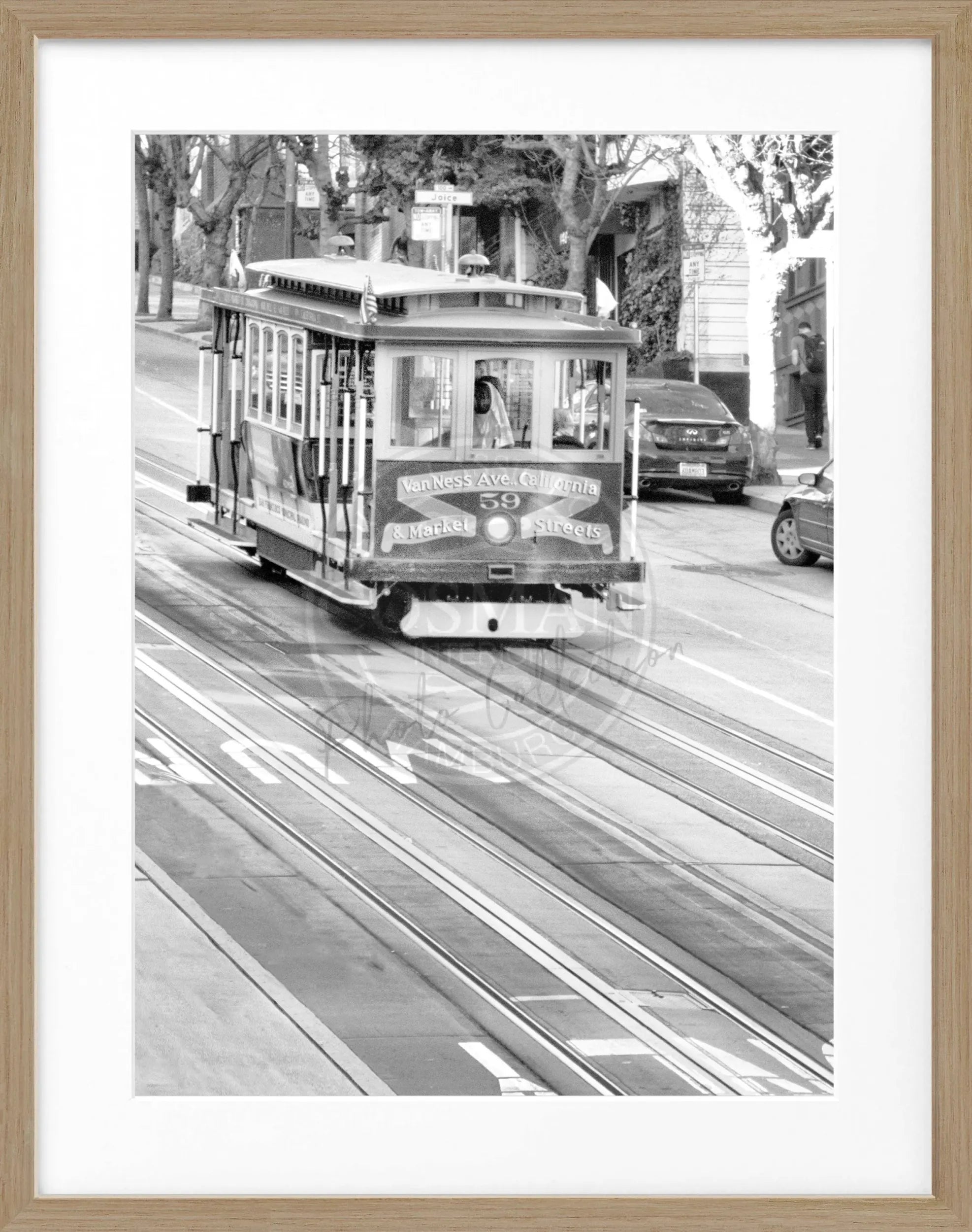 Schwarz-weiß Poster mit Rahmen, San Francisco Cable Cars, von Cosman-Photocollection, 25x31cm, urbanes Stadtmotiv