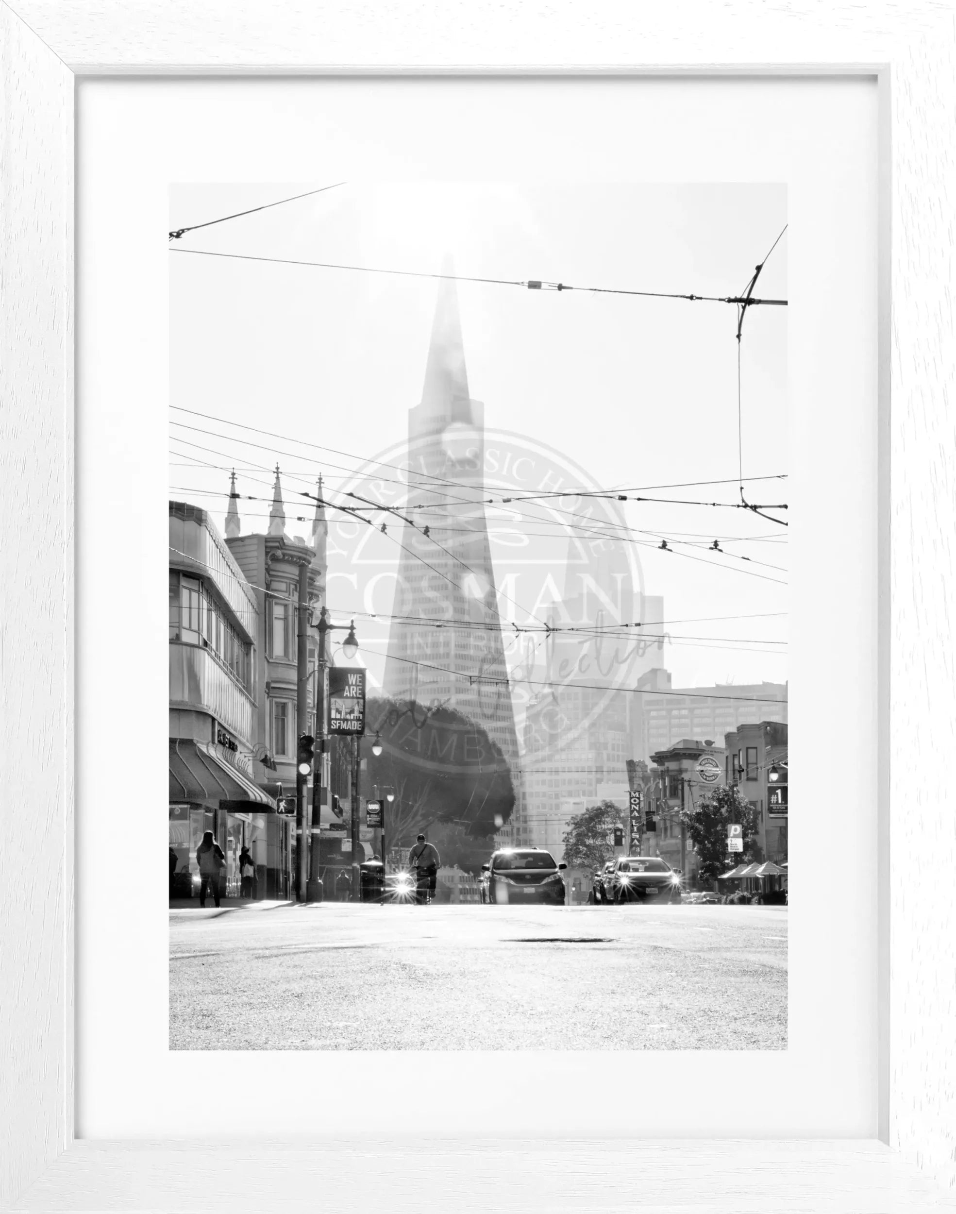 Schwarz-weiß Poster mit Rahmen von Cosman-Photocollection, San Francisco Transamerica Pyramid, 25x31 cm, stilvolles Wandbild