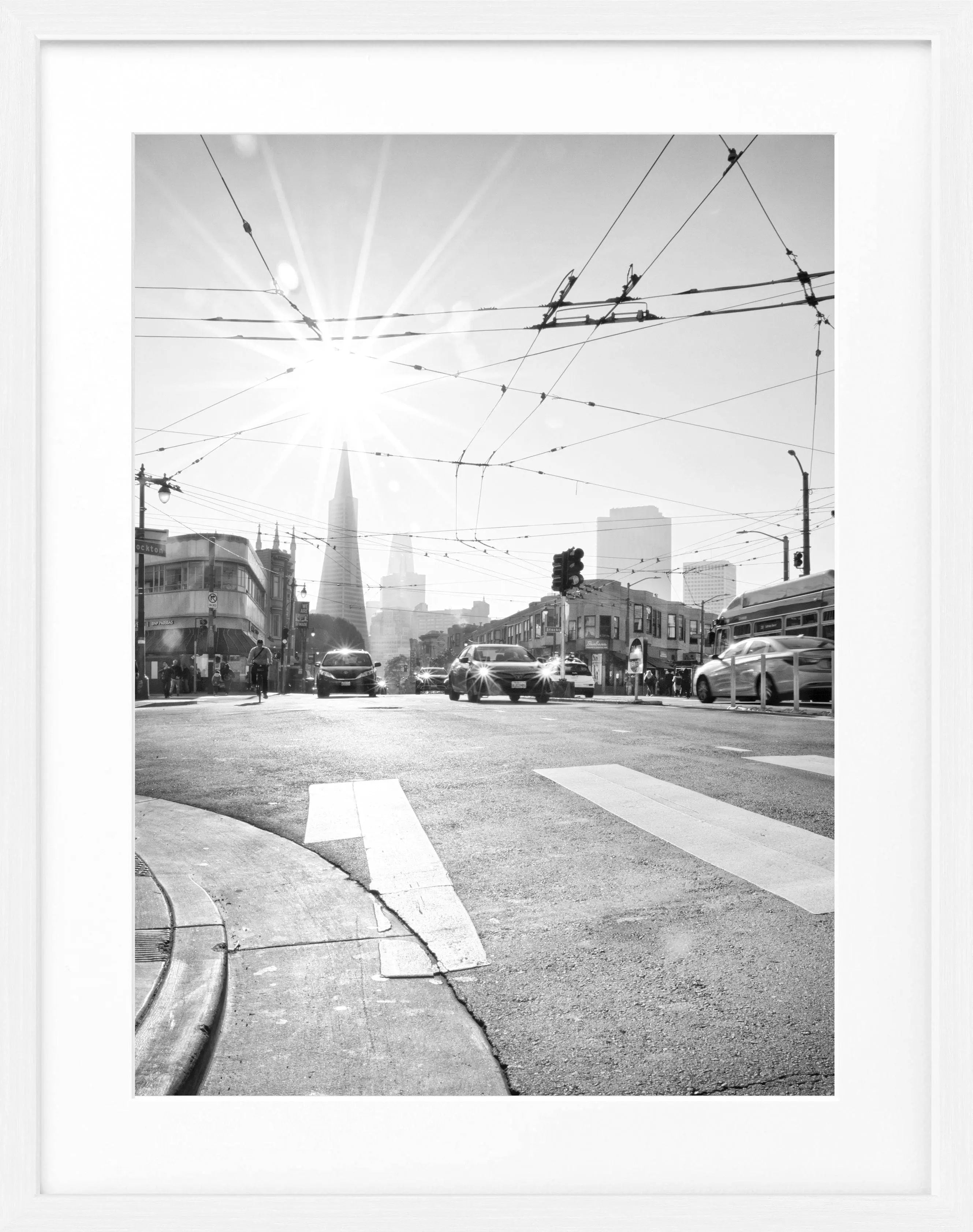 Schwarz-weiß Poster mit Rahmen von Cosman-Photocollection, Skyline von San Francisco, 25x31 cm, urbanes Stadtbild