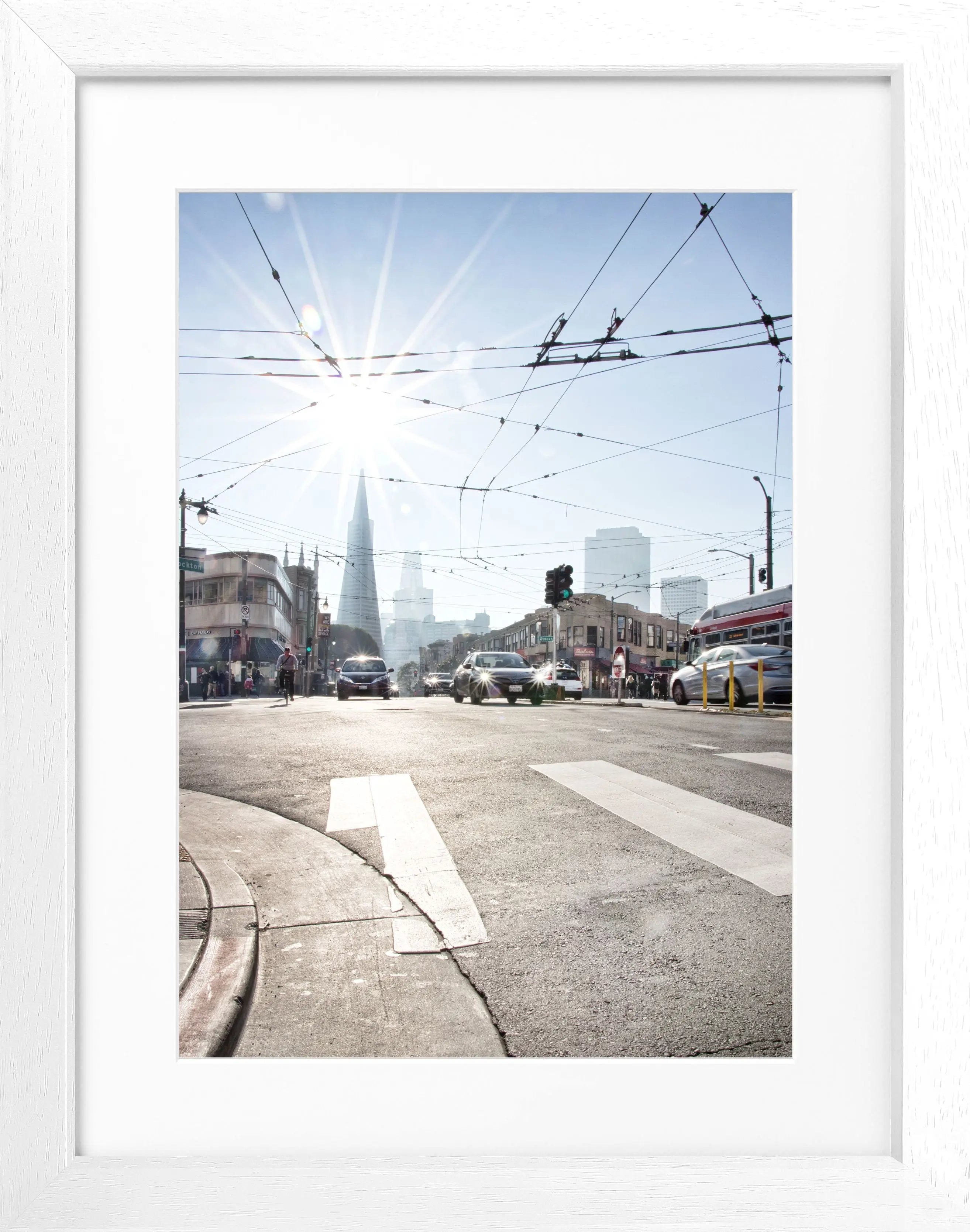 Schwarz-weiß Poster mit Rahmen, Skyline von San Francisco, von Cosman-Photocollection, 25x31cm, urbanes Stadtbild