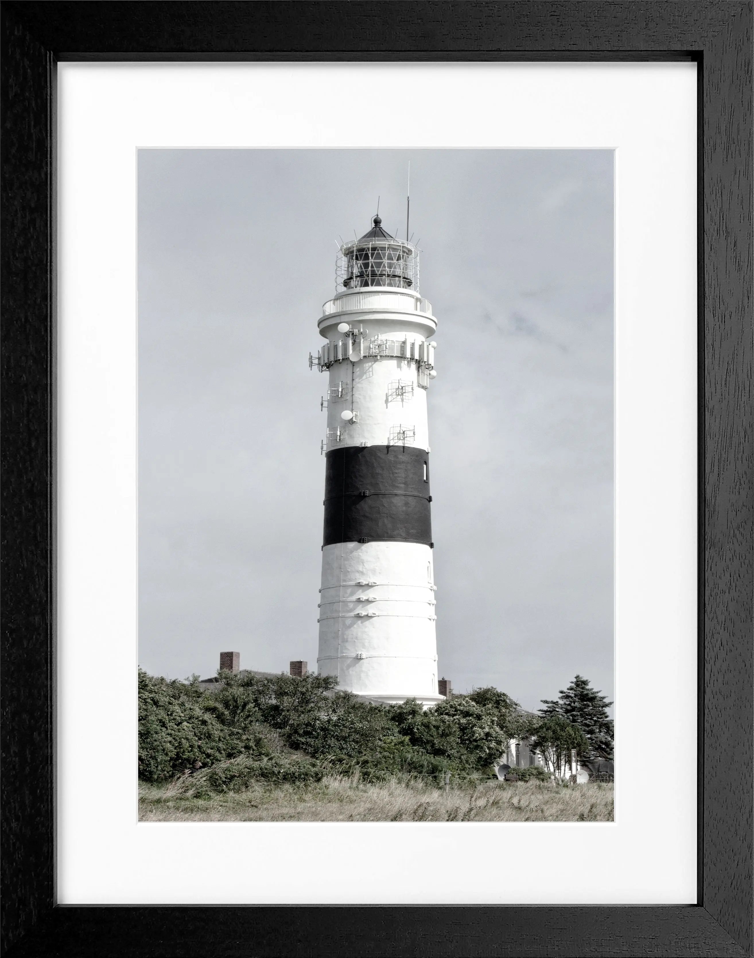 Schwarz-weiß Poster mit Rahmen, Sylt Kampener Leuchtturm 'Langer Christian', 25x31cm, von Cosman-Photocollection