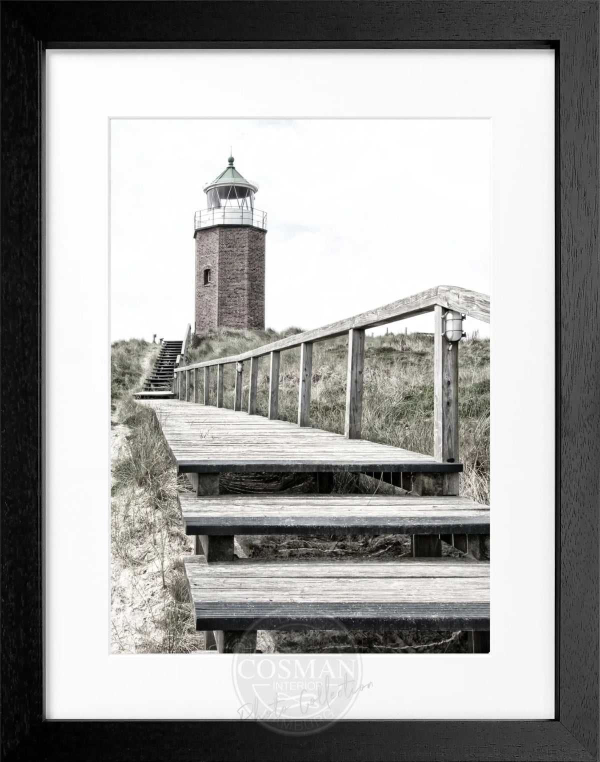 Schwarz-weiß Poster mit Rahmen von Cosman-Photocollection, Leuchtturm Kampen auf Sylt, 25x31 cm, stilvolle Wanddekoration