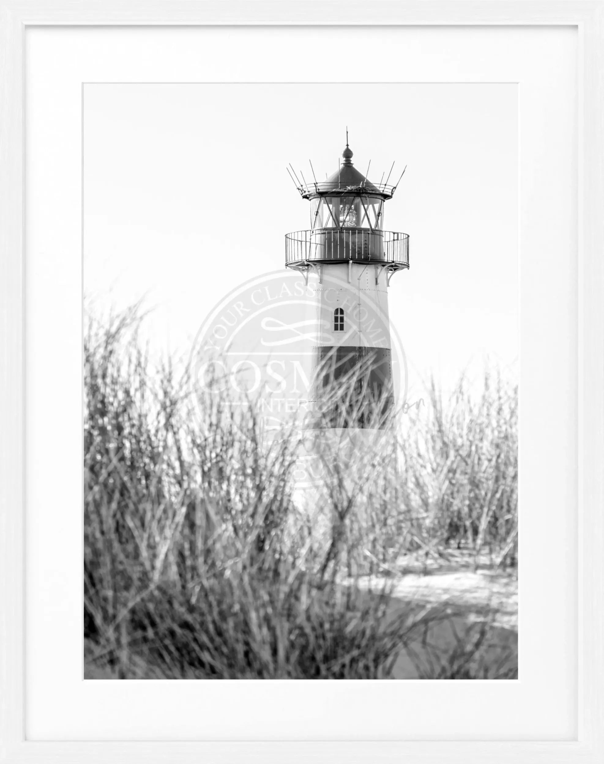 Schwarz-weiß Poster mit Rahmen, zeigt den Leuchtturm Sylt ’List’ von Cosman-Photocollection, 25x31cm, Wanddekoration
