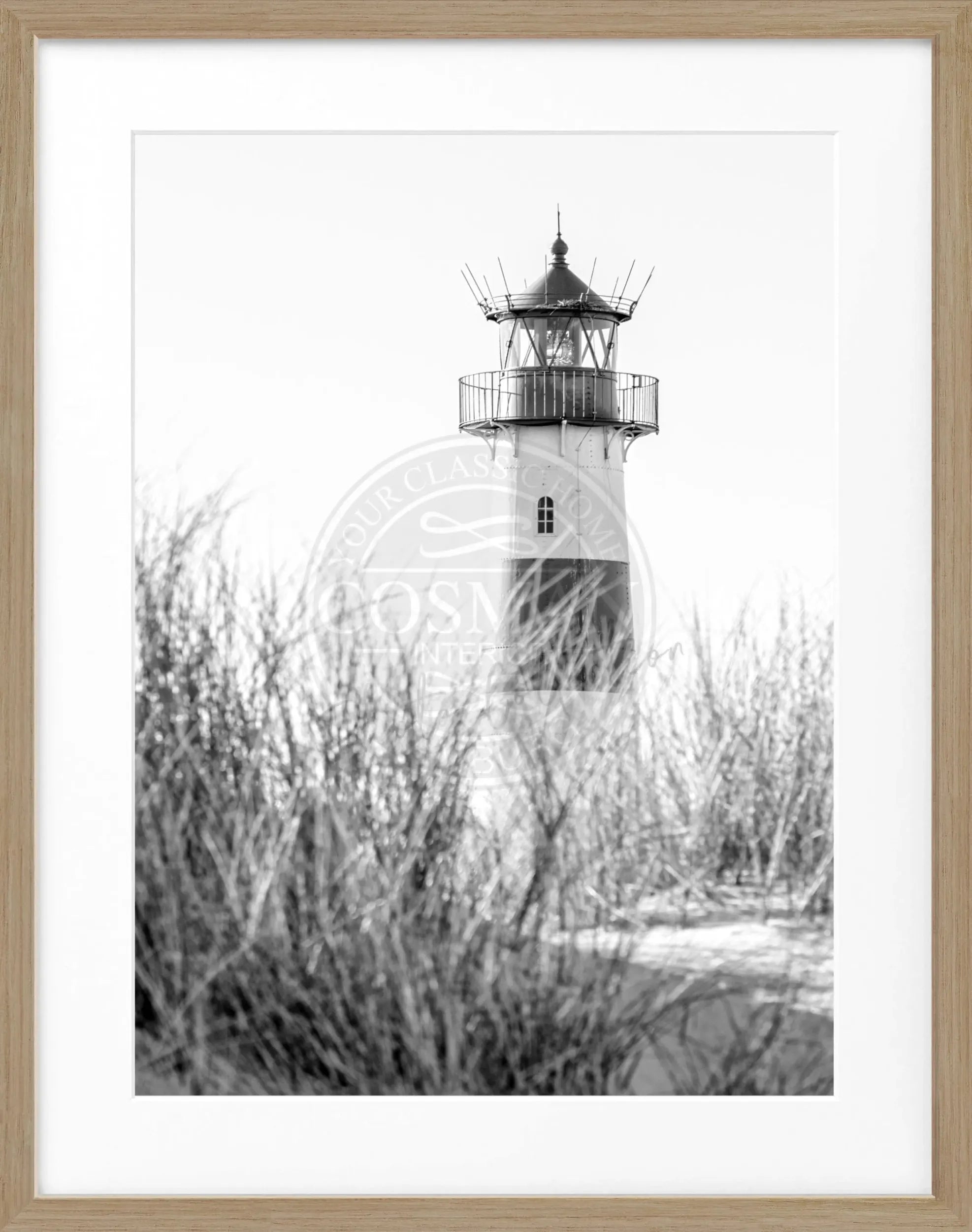 Schwarz-weiß Poster mit Rahmen von Cosman-Photocollection, Leuchtturm 'List' auf Sylt, 25x31cm, kunstvolle Fotografie