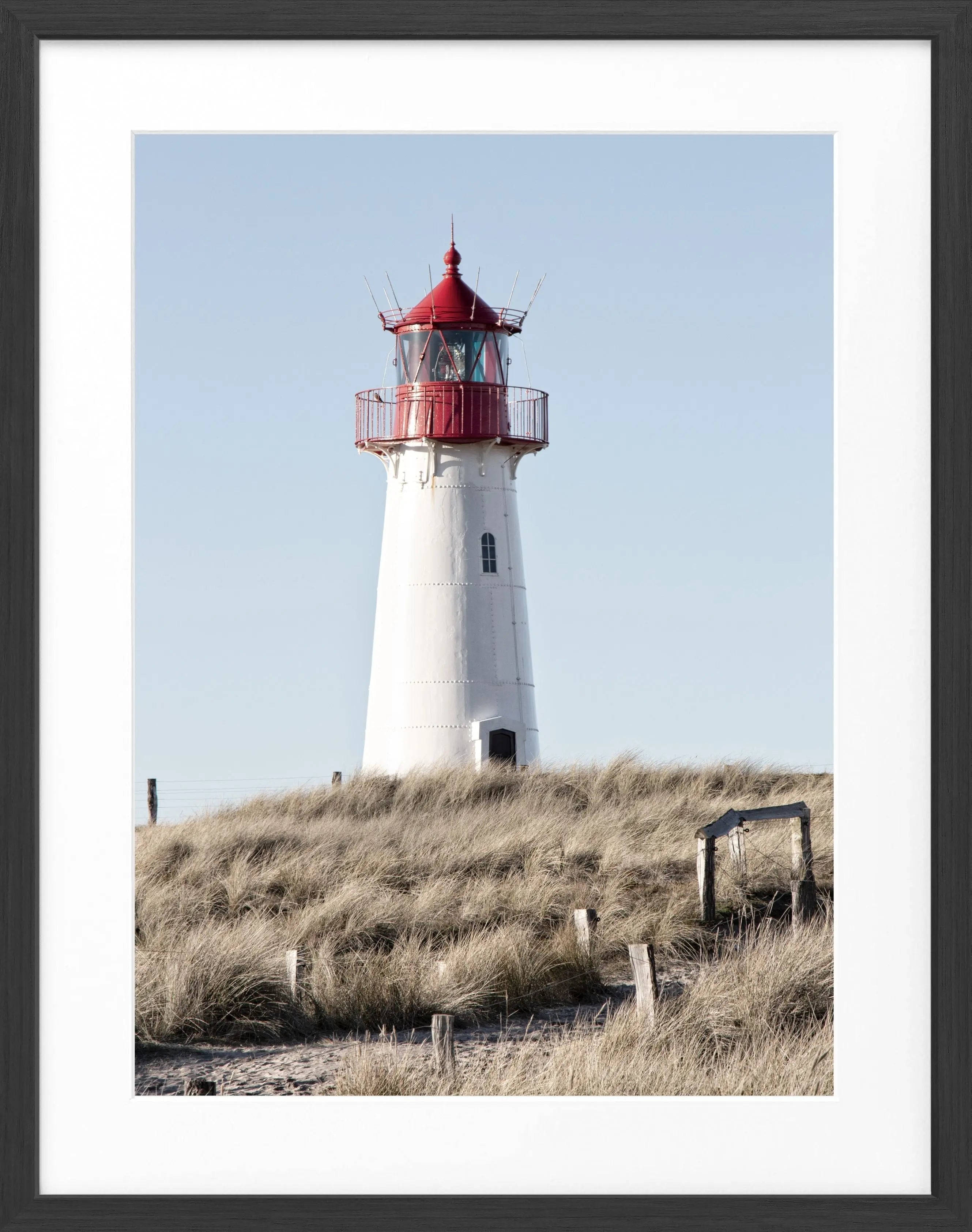 Schwarz-weiß Poster mit Rahmen von Cosman-Photocollection, Leuchtturm List auf Sylt, 25x31 cm, dekoratives Wandbild