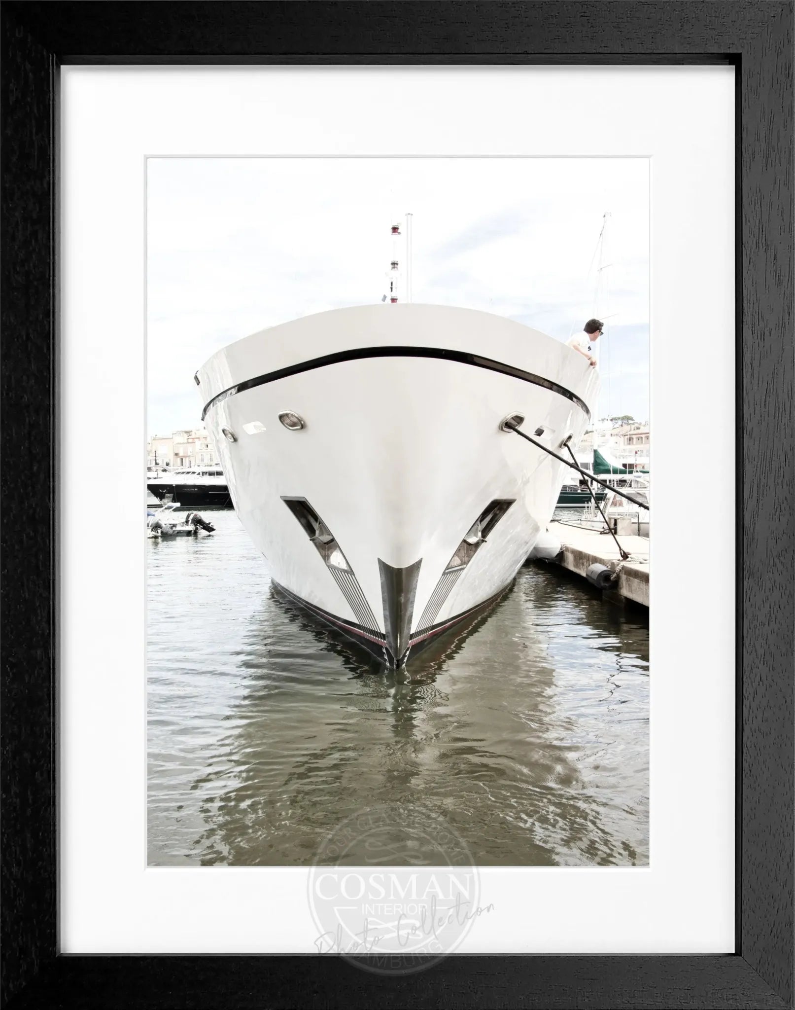 Schwarz-weiß Poster mit Rahmen von Cosman-Photocollection, Yacht-Motiv, Saint Tropez, 25x31 cm, elegante Wanddekoration