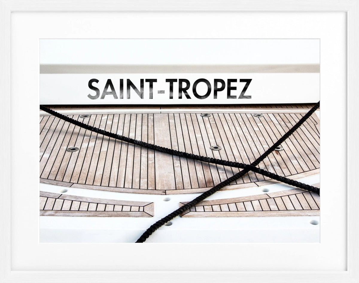Schwarz-weiß Poster mit Rahmen ’Boot Hafen’ Saint Tropez, Cosman-Photocollection, 31x25 cm, maritimes Hafenmotiv