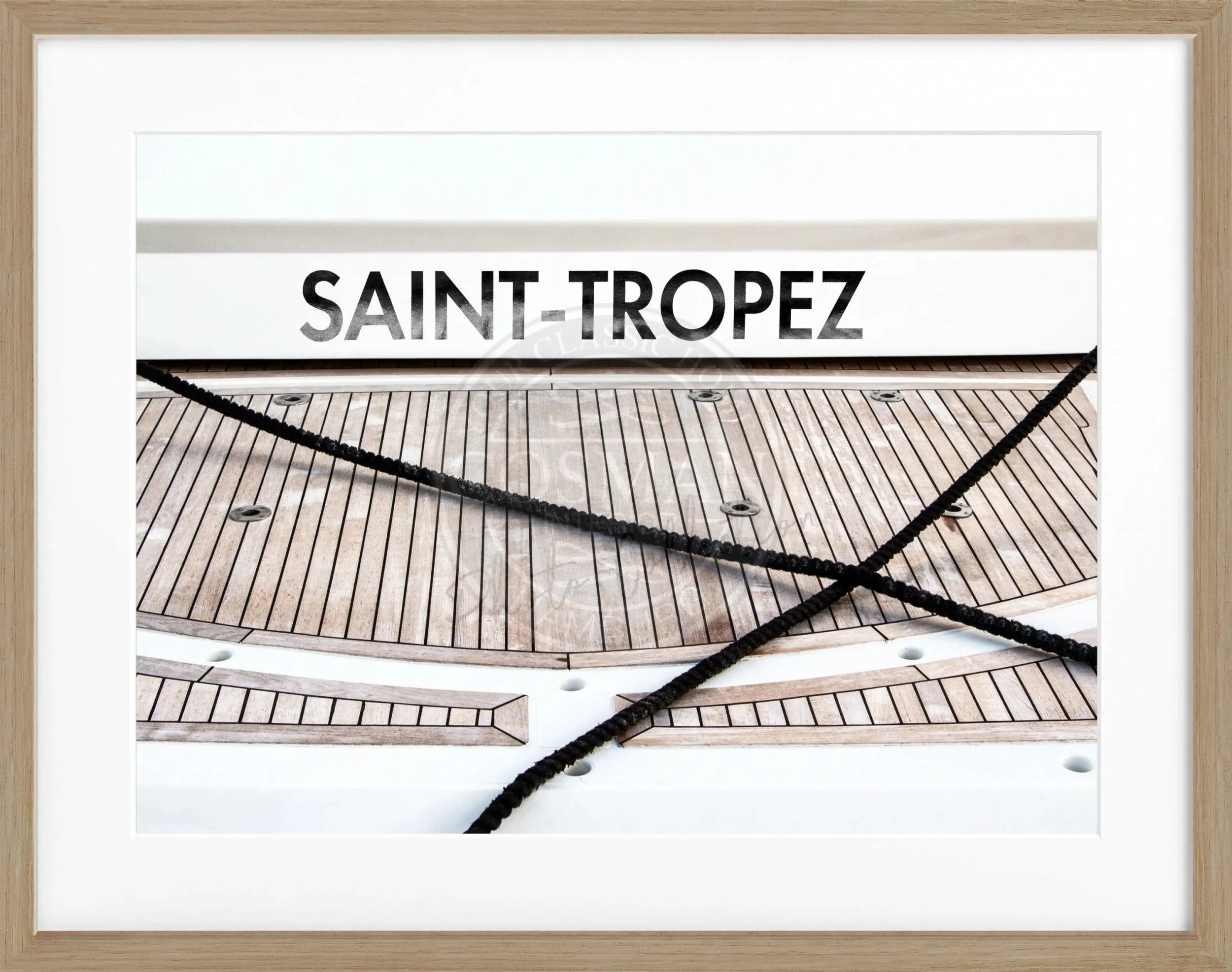 Schwarz-weiß Poster mit Rahmen, Motiv eines Hafens und Booten in Saint Tropez, von Cosman-Photocollection, 31x25 cm