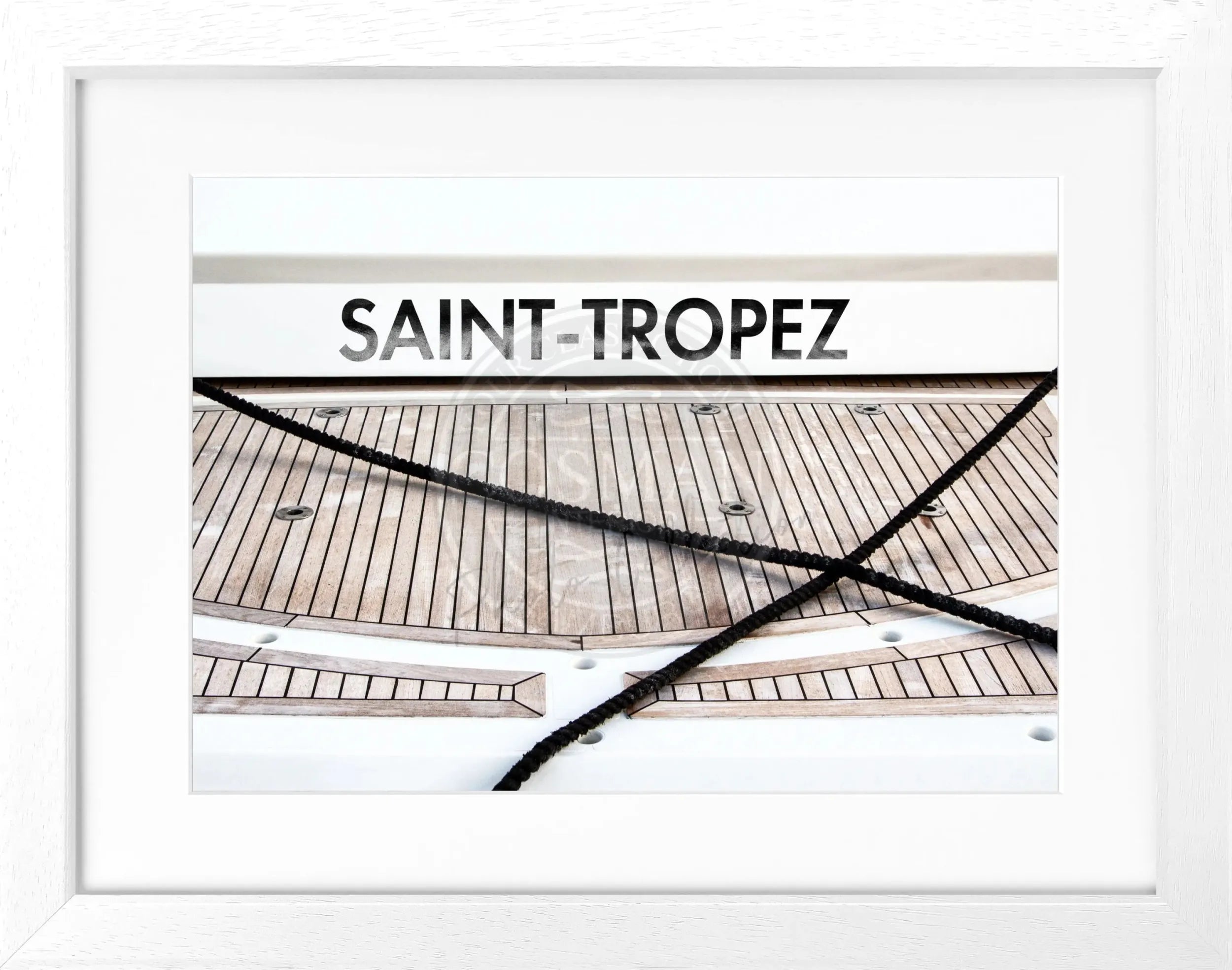 Schwarz-weiß Poster mit Rahmen, Boot im Hafen Saint Tropez, Cosman-Photocollection, 31x25cm, maritime Wanddekoration