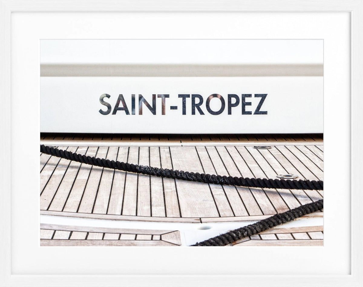 Schwarz-weiß Poster mit Rahmen, Boot-Motiv aus Saint Tropez, von Cosman-Photocollection, 31x25 cm, elegantes Wandbild
