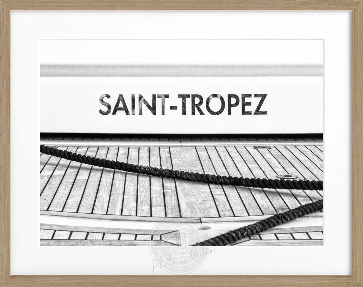 Schwarz-weiß Poster mit Rahmen von Cosman-Photocollection, Boot-Motiv aus Saint Tropez, 31x25cm, stilvolle Wanddekoration