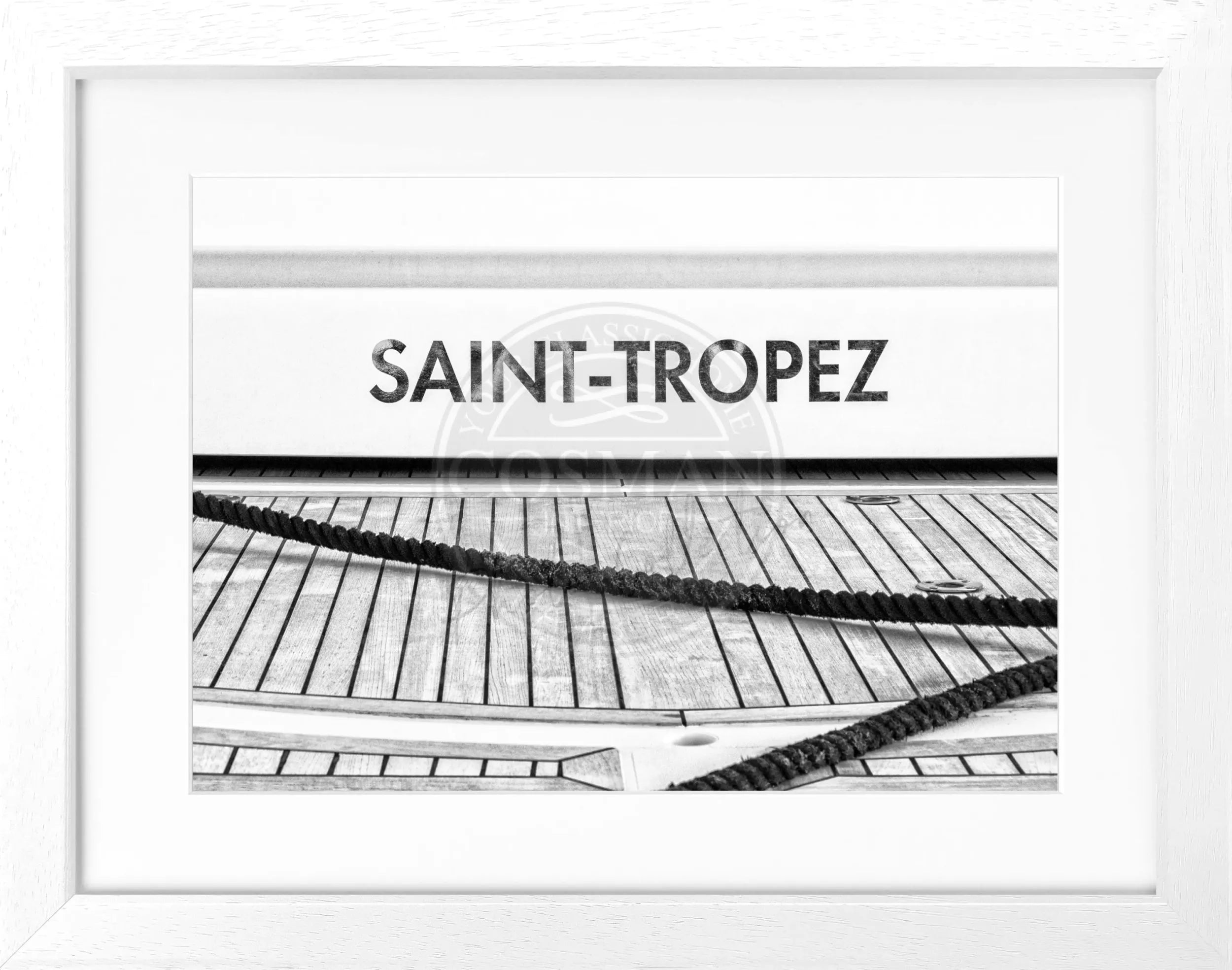 Schwarz-weiß Poster mit Rahmen, Boot-Motiv in Saint Tropez, von Cosman-Photocollection, 31x25 cm, Wanddekoration