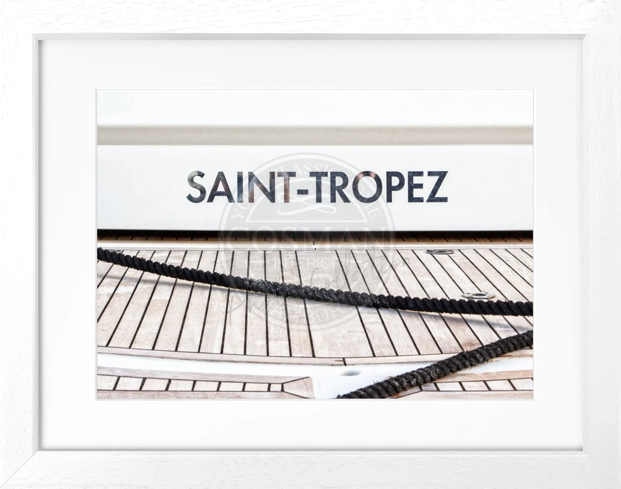 Schwarz-weiß Poster mit Rahmen ’Boot’ Saint Tropez von Cosman-Photocollection, 31x25cm, dekoratives Wandbild