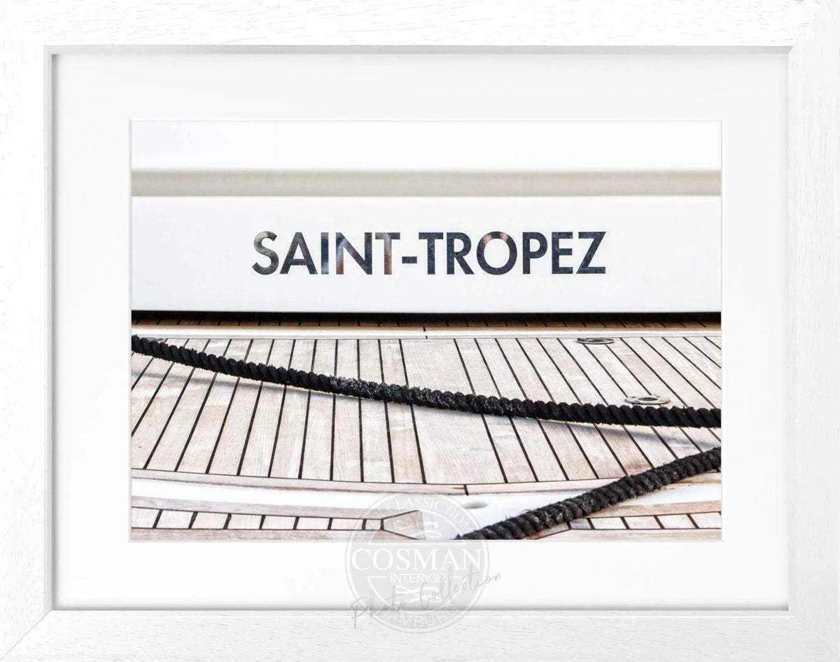 Schwarz-weiß Poster mit Rahmen ’Boot’ Saint Tropez von Cosman-Photocollection, 31x25cm, dekoratives Wandbild