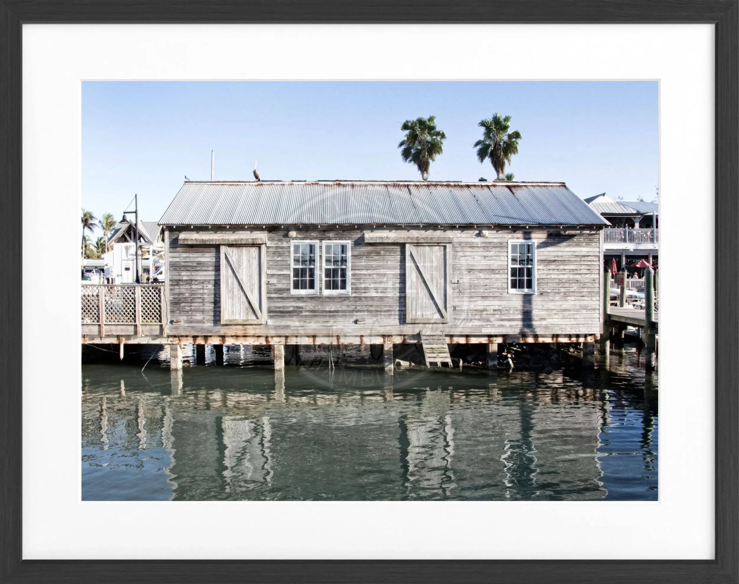 Schwarz-weiß Poster mit Rahmen von Florida Key West FL02, 31x25 cm, von Cosman-Photocollection, Wanddekoration