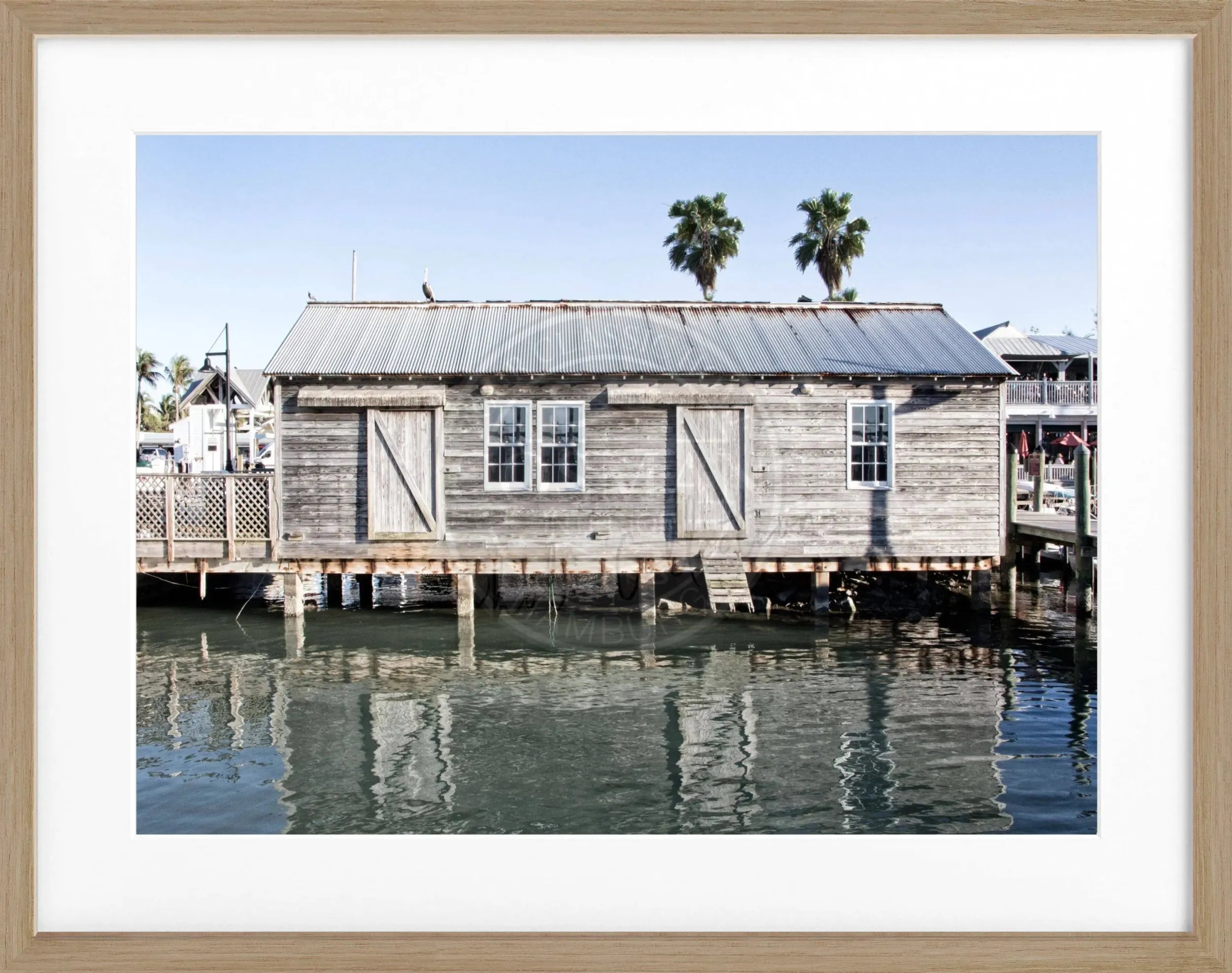 Schwarz-weiß Poster mit Rahmen von Florida Key West, 31x25cm, von Cosman-Photocollection, dekoratives Wandbild