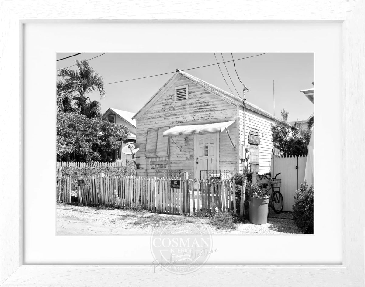 Schwarz-weiß Poster mit Rahmen von Florida Key West, 31x25cm, von Cosman-Photocollection, maritime Küstenlandschaft.