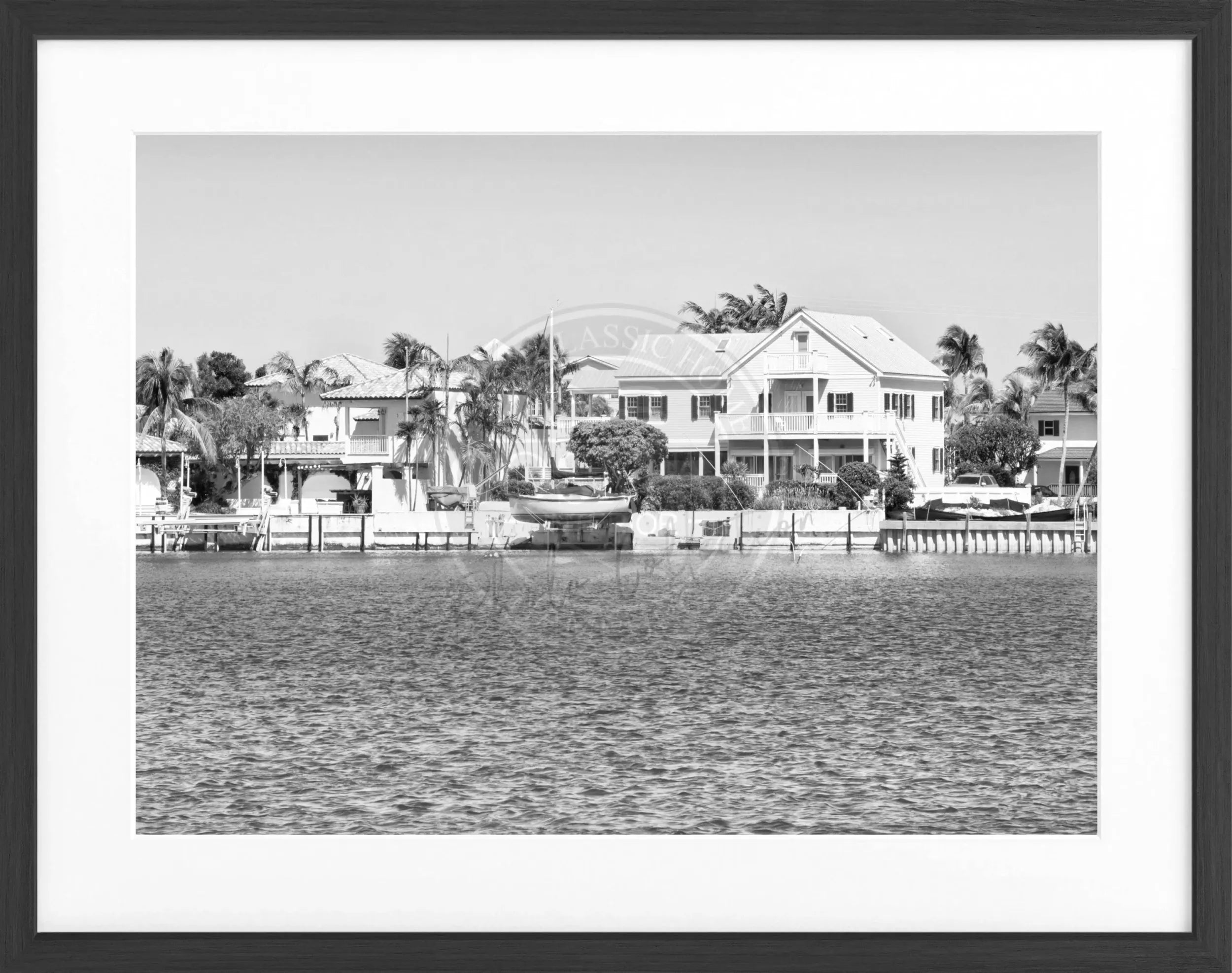 Schwarz-weiß Poster mit Rahmen, Florida Key West Motiv, 31x25 cm, von Cosman-Photocollection