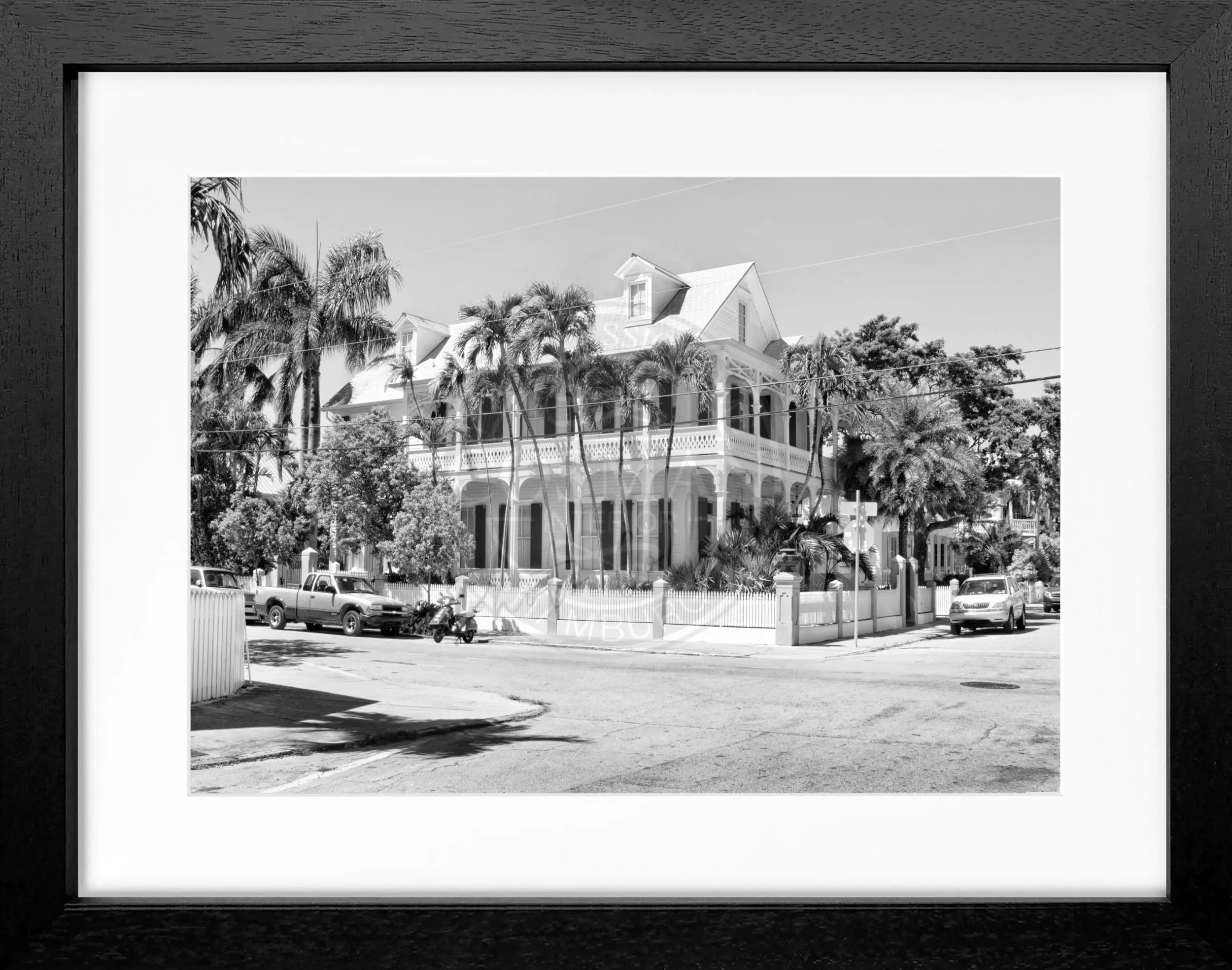 Schwarz-weiß Poster mit Rahmen von Florida Key West, 31x25 cm, von Cosman-Photocollection, dekoratives Wandbild