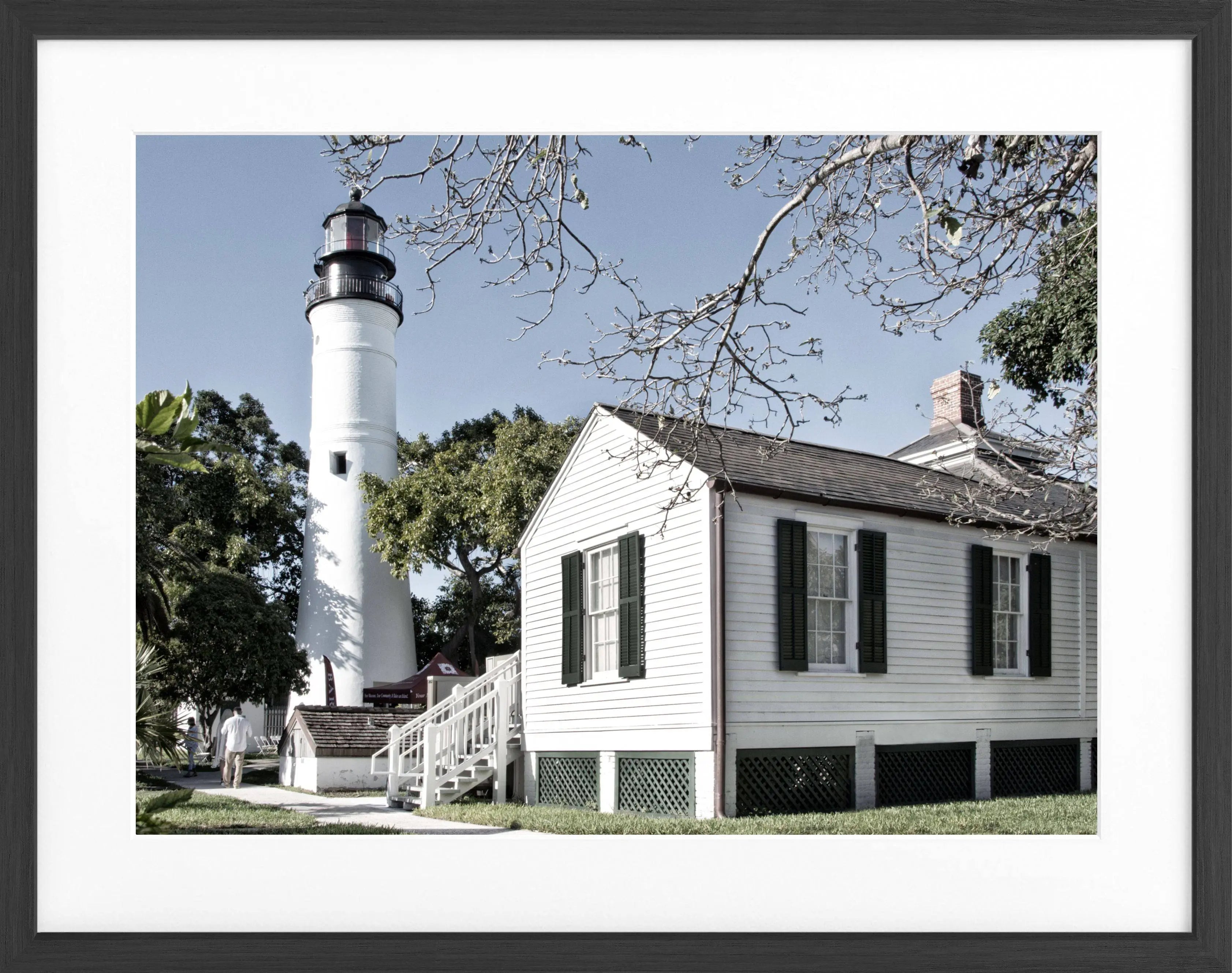 Schwarz-weiß Poster mit Rahmen von Cosman-Photocollection, Florida Key West Leuchtturm, 31x25 cm, Wanddekoration