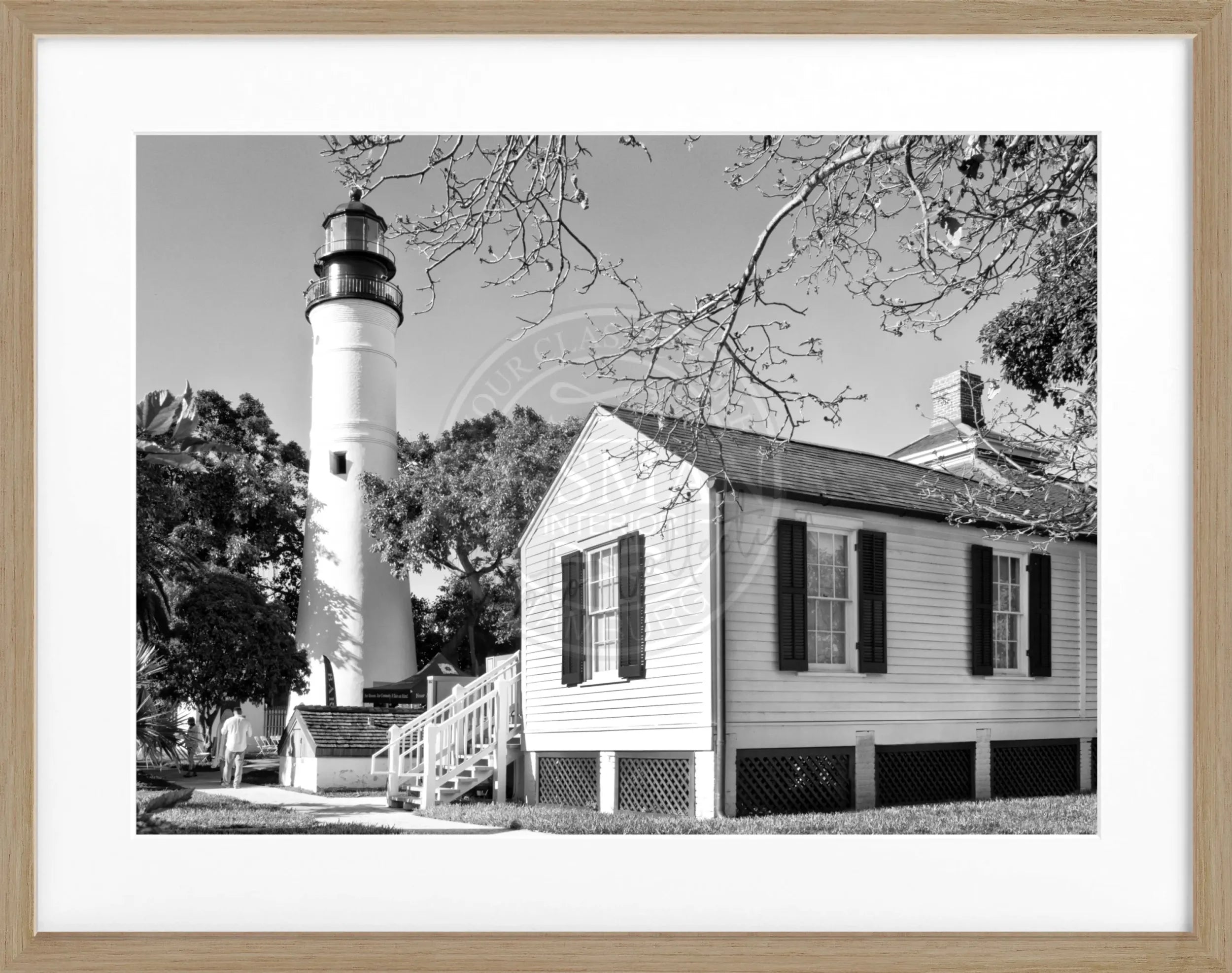 Schwarz-weiß Poster mit Rahmen von Cosman-Photocollection, Florida Key West Leuchtturm, 31x25 cm, Wanddekoration