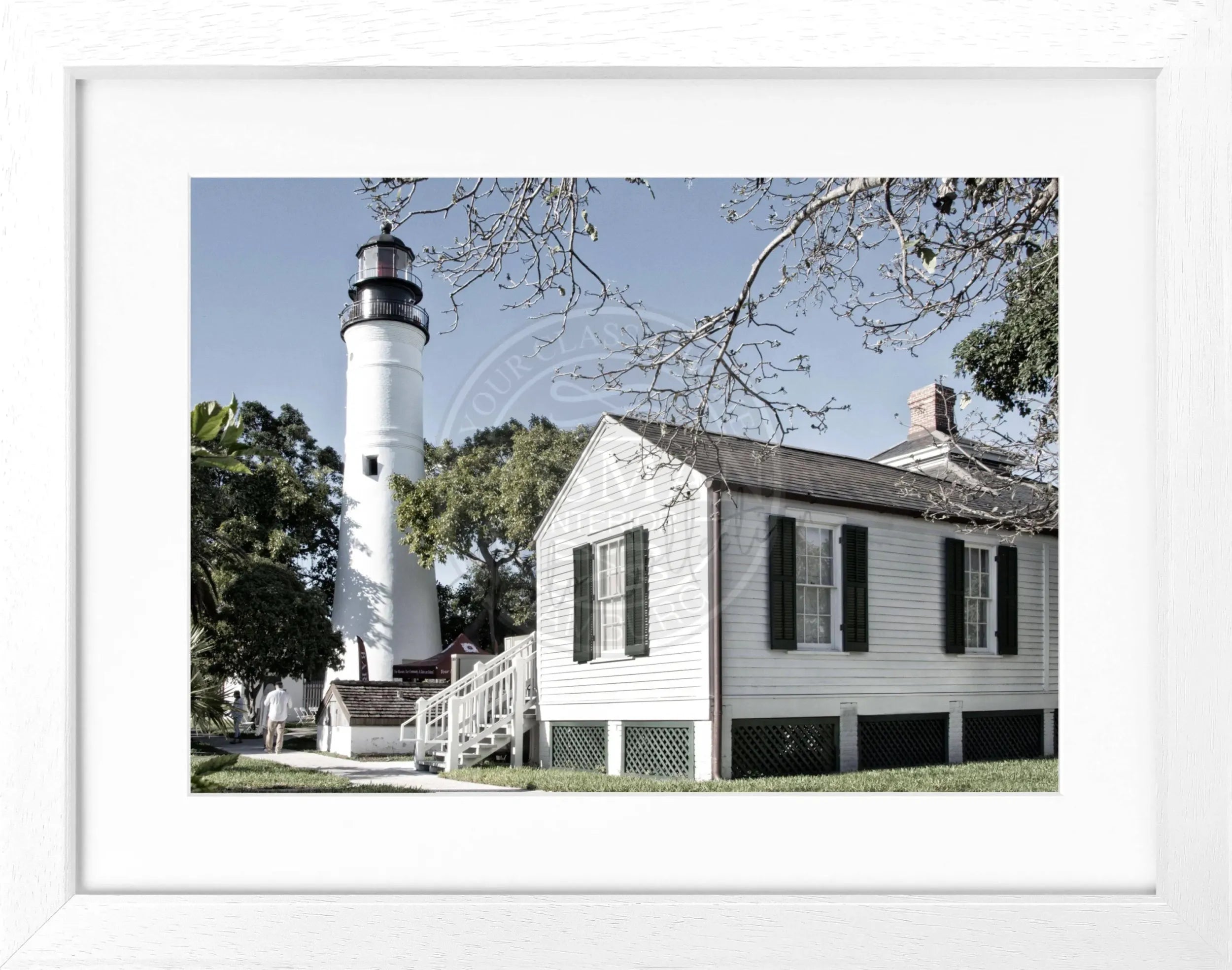Schwarz-weiß Poster mit Rahmen von Cosman-Photocollection, Florida Key West Leuchtturm, 31x25cm, Wanddekoration