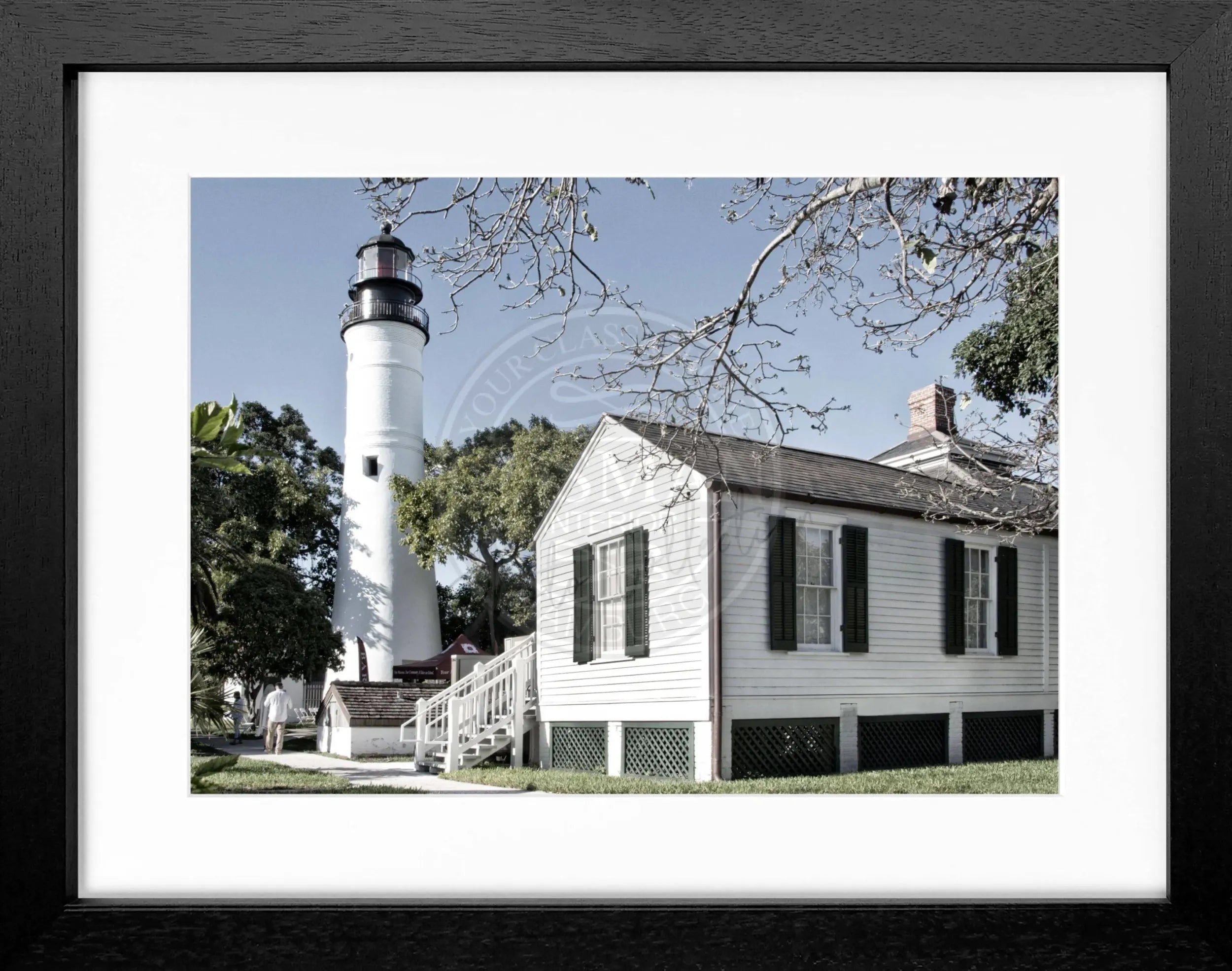 Schwarz-weiß Poster mit Rahmen, Florida Key West Leuchtturm, Cosman-Photocollection, 31x25 cm, Wanddekoration