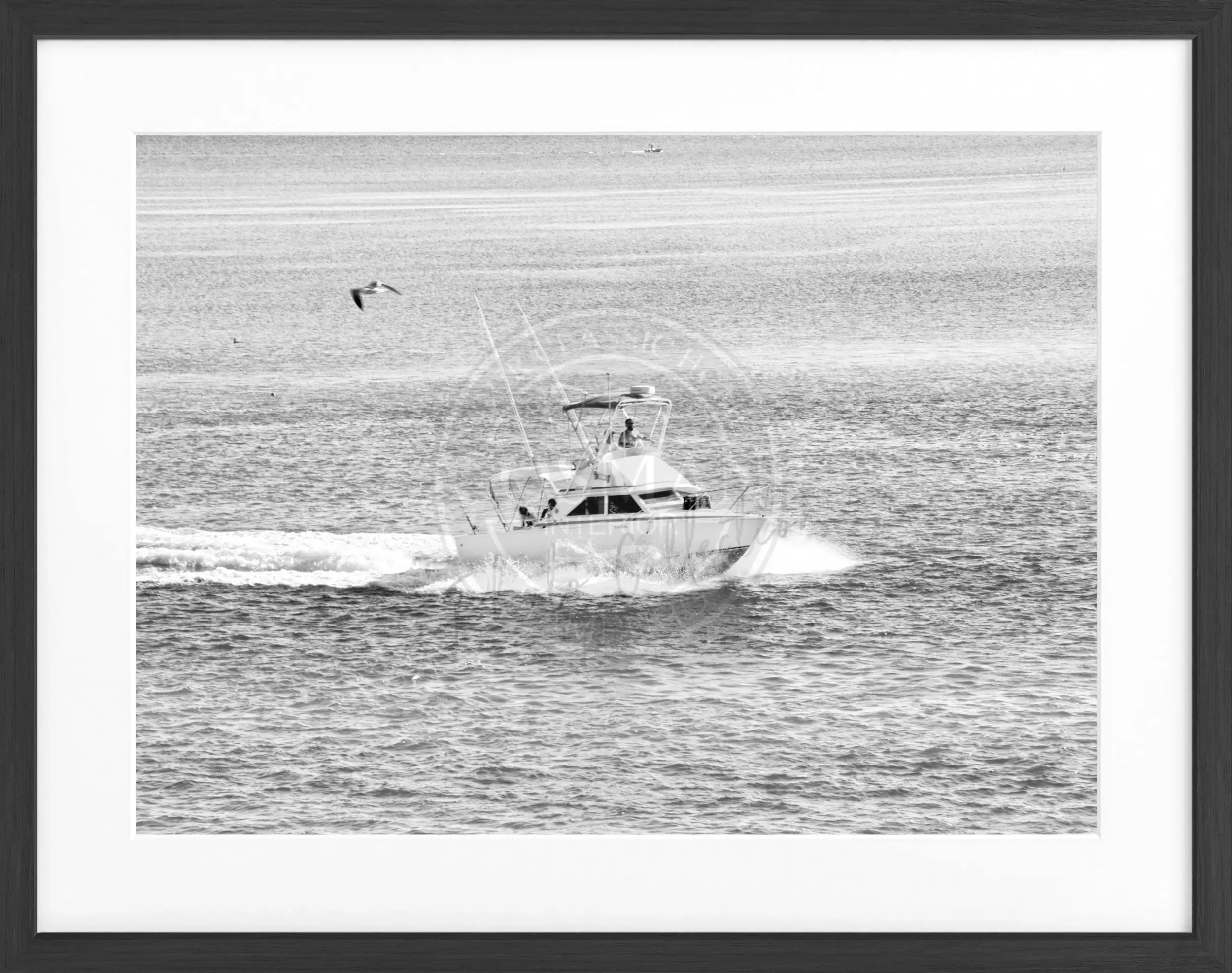 Schwarz-weiß Poster mit Rahmen, Florida Keys Boot, von Cosman-Photocollection, 31x25 cm, maritimes Meeresmotiv