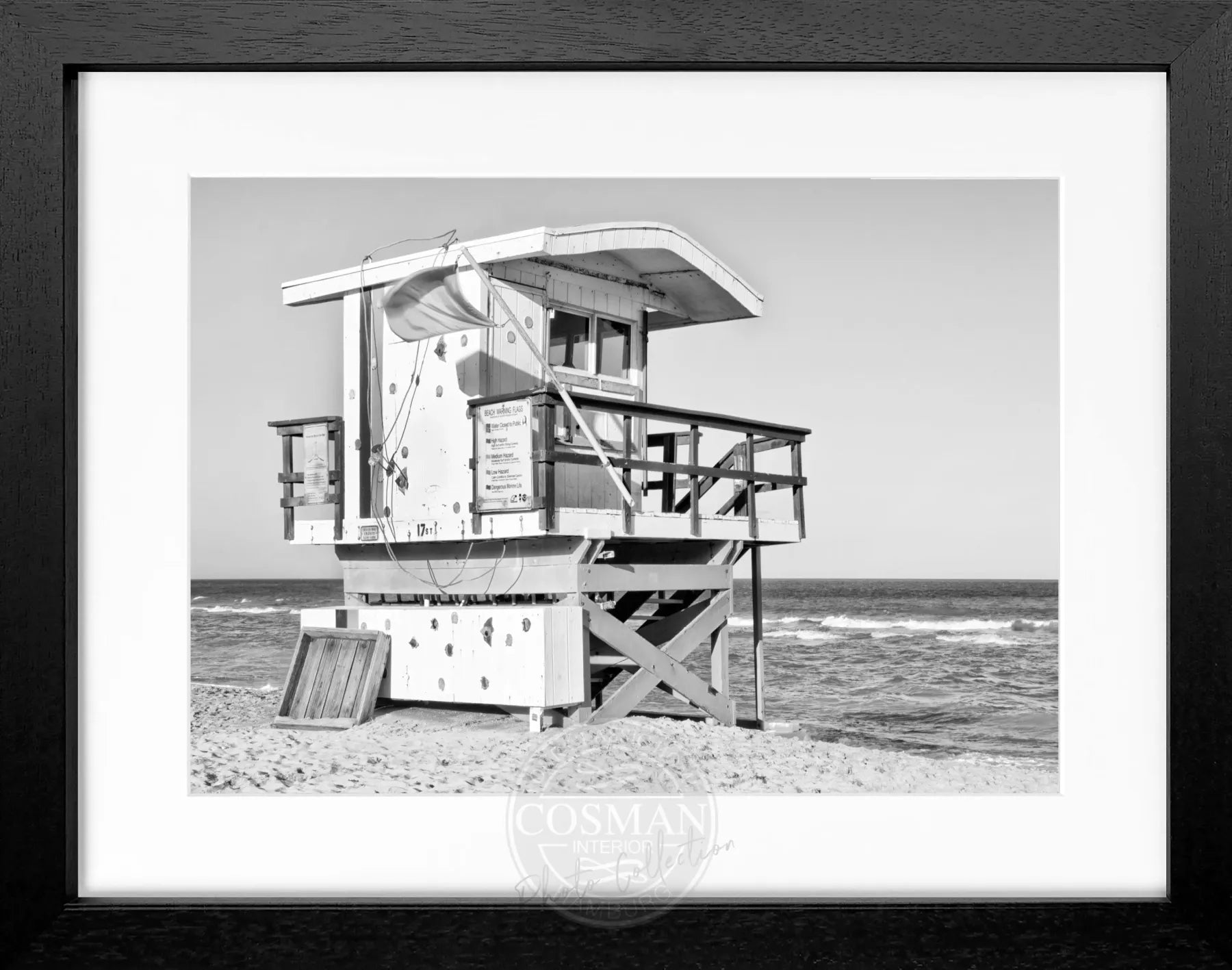 Schwarz-weiß Poster mit Rahmen, Florida Miami Beach, von Cosman-Photocollection, 31x25 cm, Wanddekoration