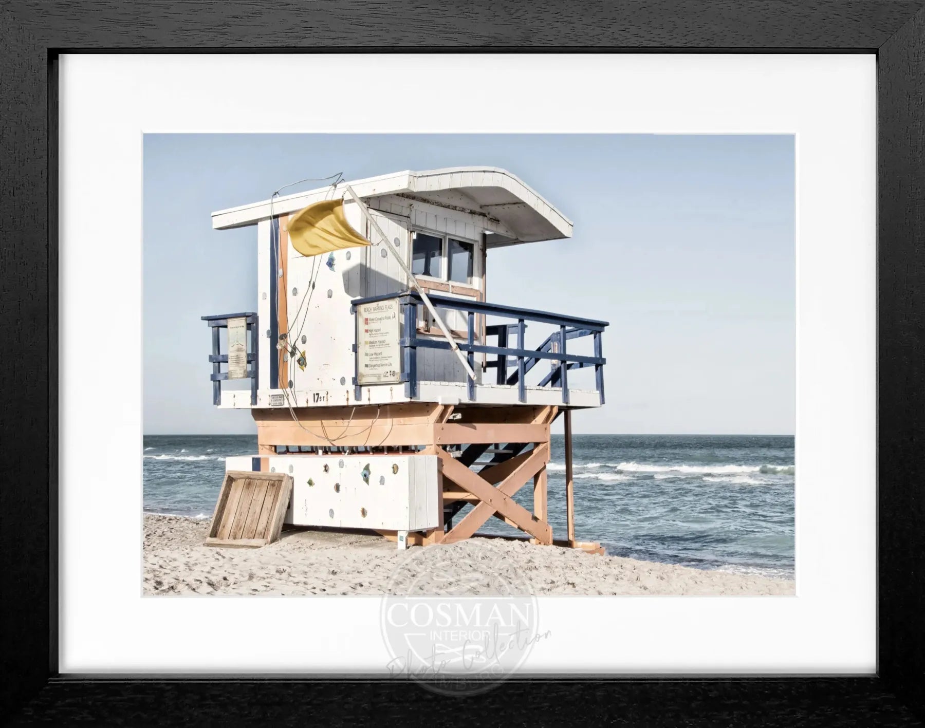 Schwarz-Weiß-Poster mit Rahmen von Cosman-Photocollection, Miami Beach Florida Motiv, 31x25 cm, eleganter Wanddekoration