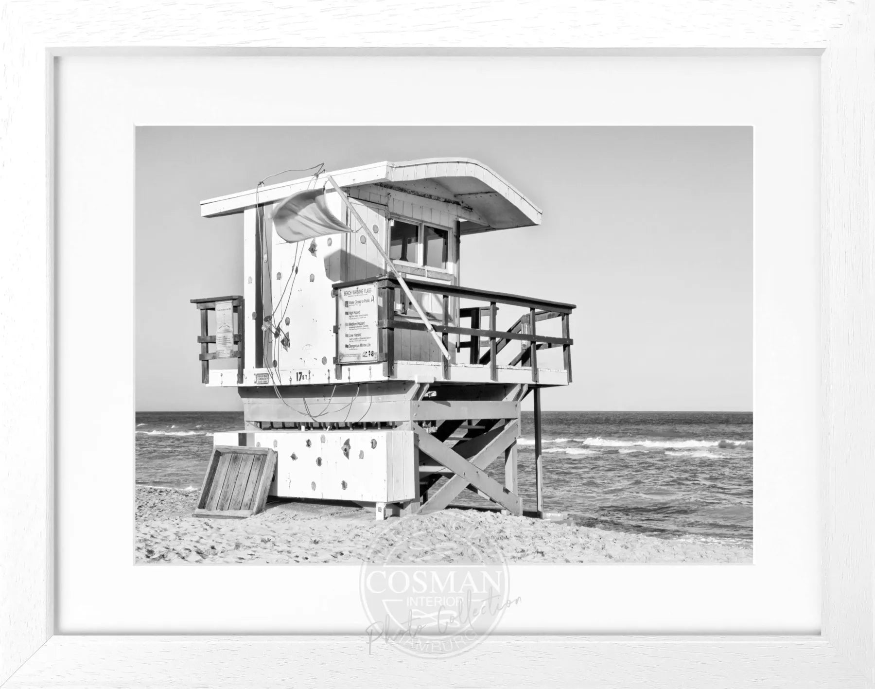 Schwarz-weiß Poster mit Rahmen von Florida Miami Beach, 31x25cm, von Cosman-Photocollection, Wanddekoration mit Strandmotiv