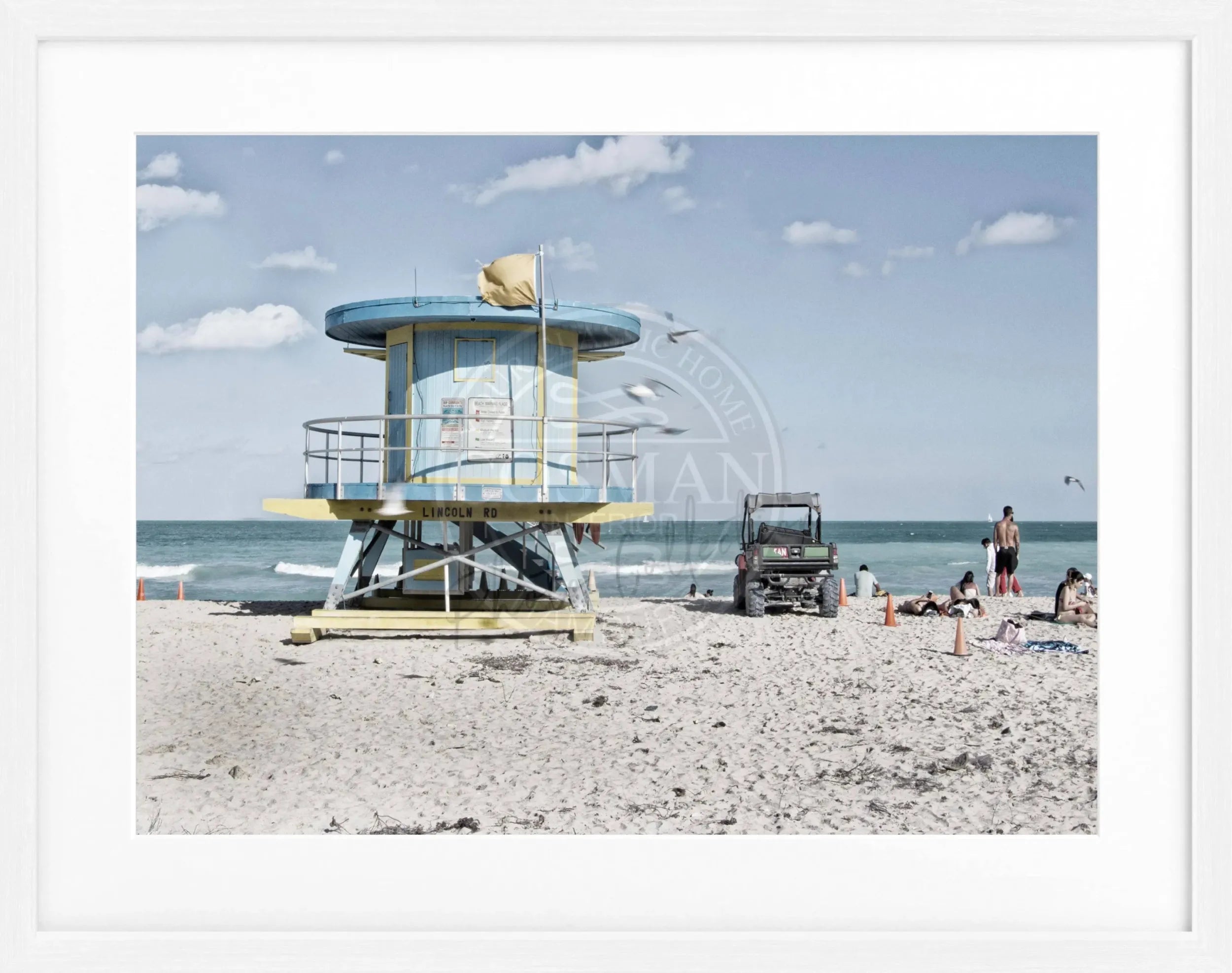 Schwarz-weiß Poster mit Rahmen von Cosman-Photocollection, Miami Beach Florida, 31x25cm, Wanddekoration, Foto im Bild