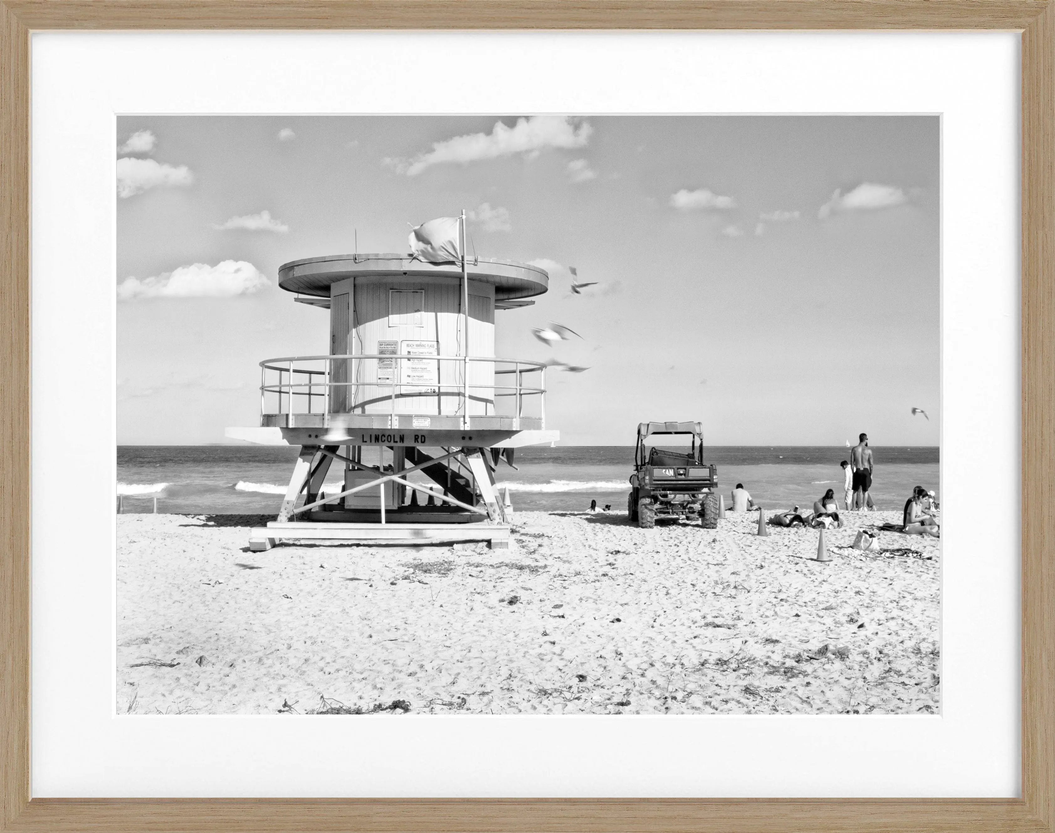 Schwarz-weiß Poster mit Rahmen, Florida Miami Beach, von Cosman-Photocollection, 31x25cm, dekoratives Wandbild