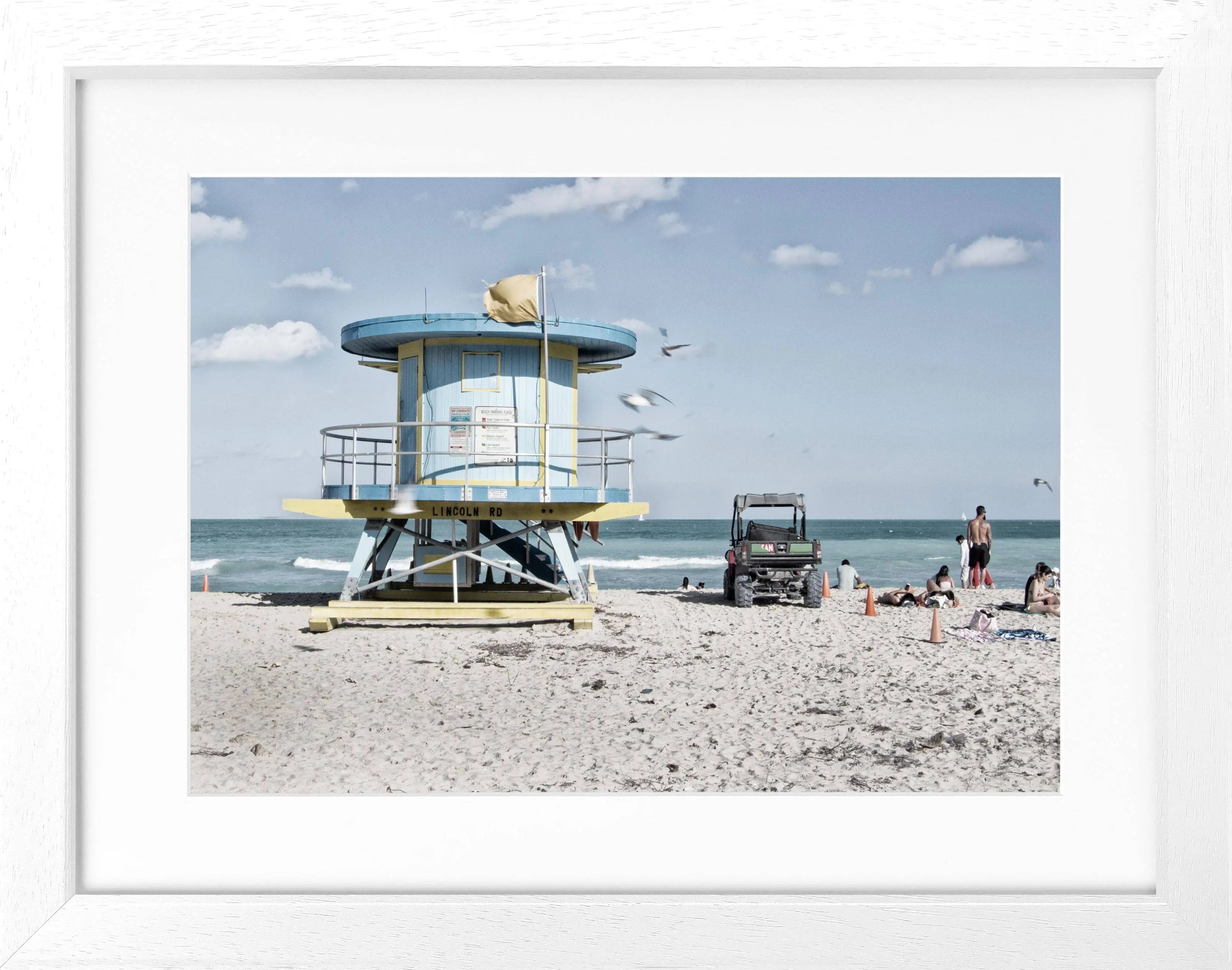 Schwarz-weiß Poster mit Rahmen, Florida Miami Beach Motiv, 31x25cm, von Cosman-Photocollection